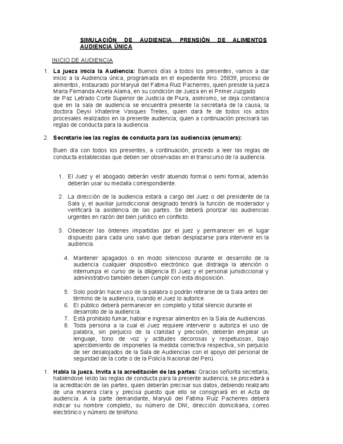 SIMULACIÓN DE AUDIENCIA ÚNICA - ALIMENTOS - EXPEDIENTE NRO. 25839 - Document Preview
