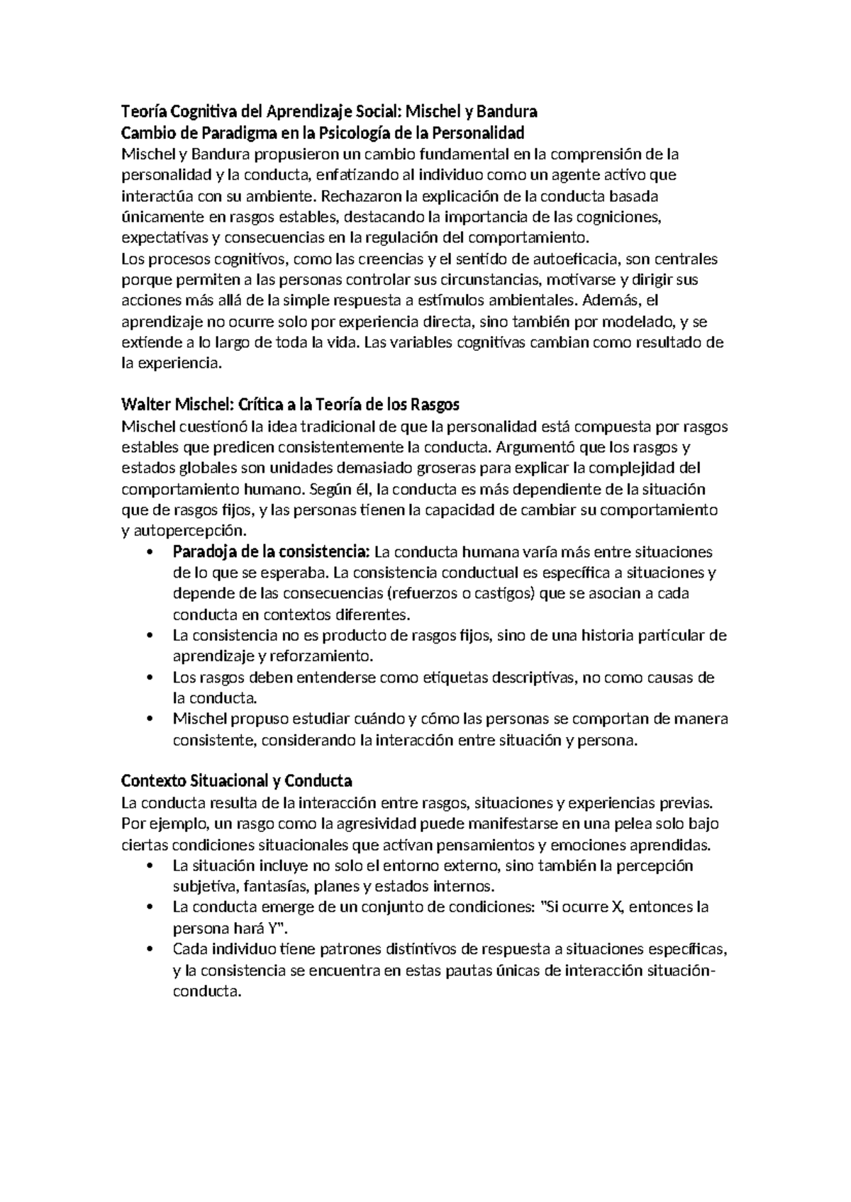 Teoría Cognitiva Del Aprendizaje Social Mischel Y Bandura Studocu