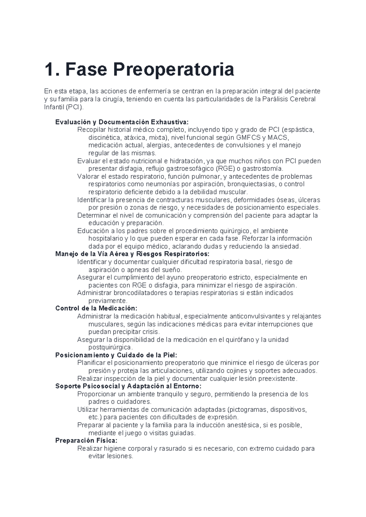 Fase Preoperatoria y Intraoperatoria en Pacientes con PCI - Studocu