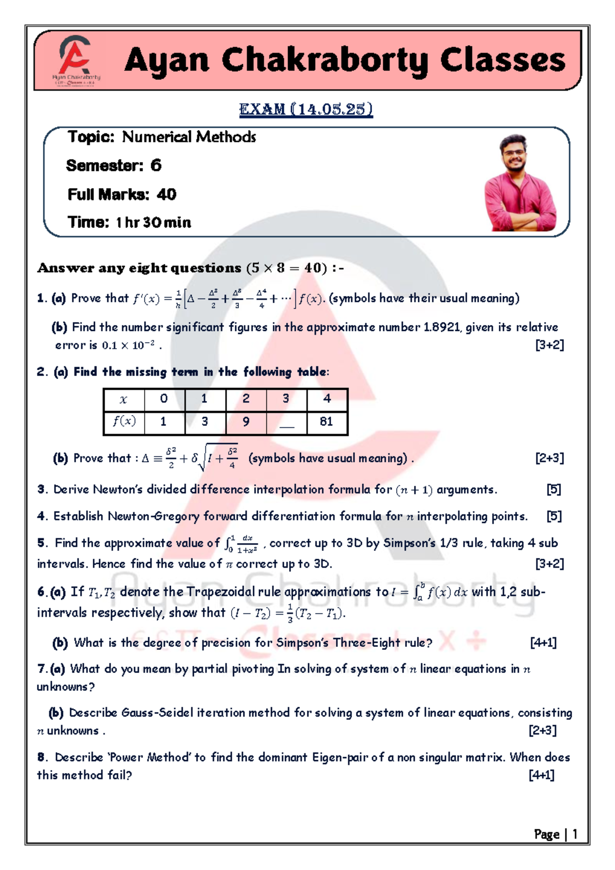 Numerical Methods Exam (14.05.25) - Full Marks: 40 - Studocu