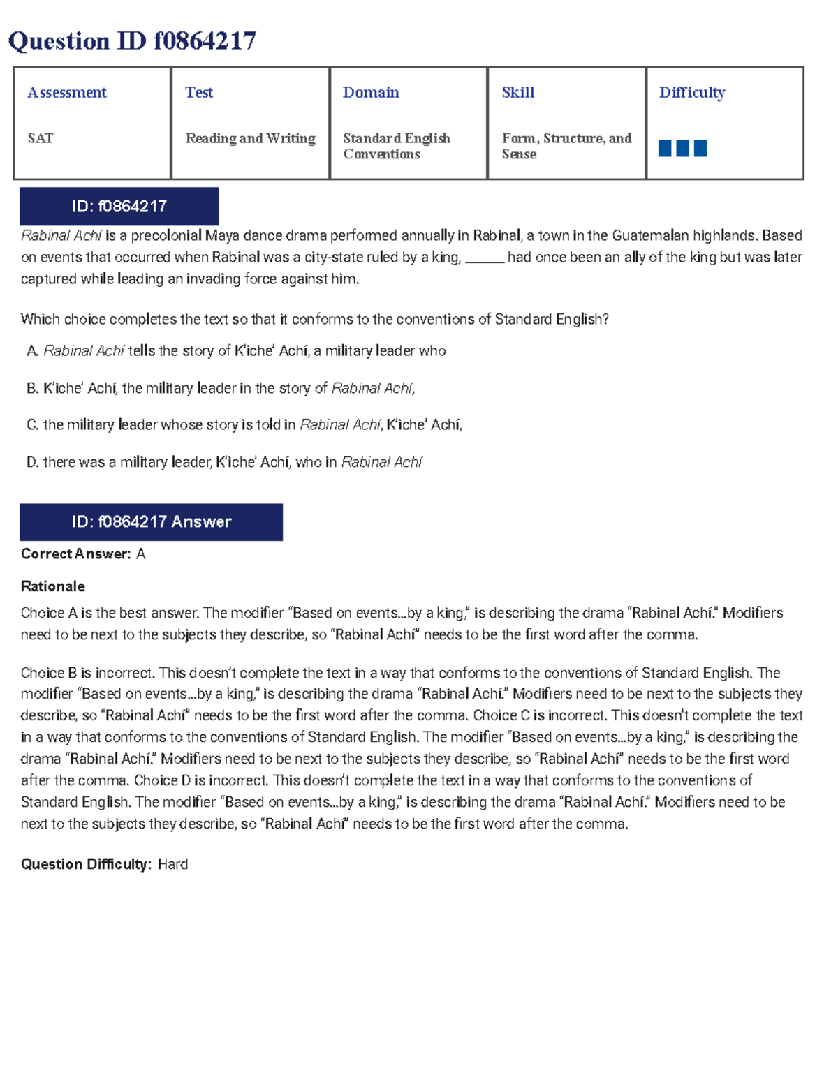 SAT Reading & Writing Conventions Assessment Test - Grammar 1 - Studocu