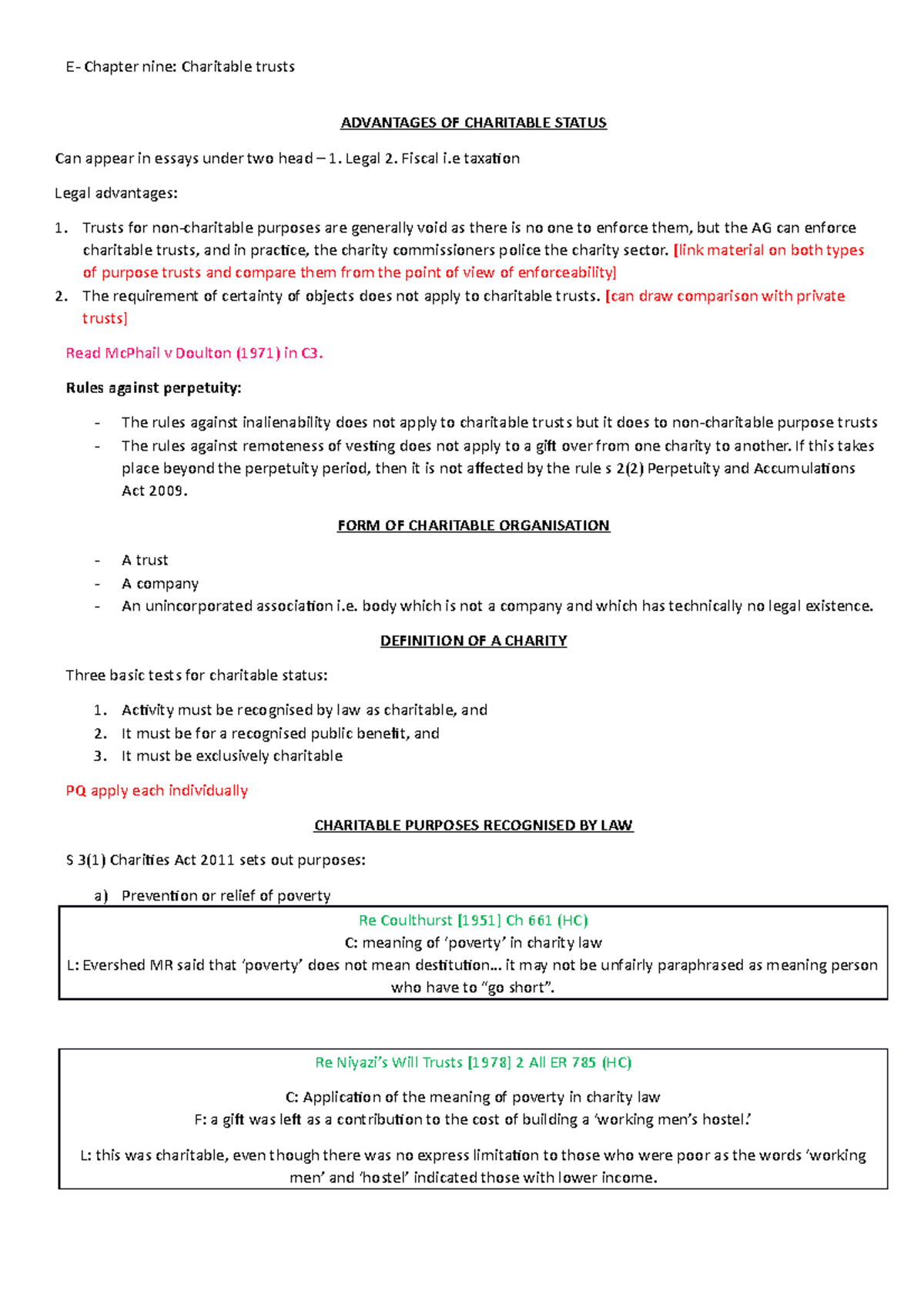 Equity Law: Charitable Trusts Overview and Key Case Analysis - Studocu