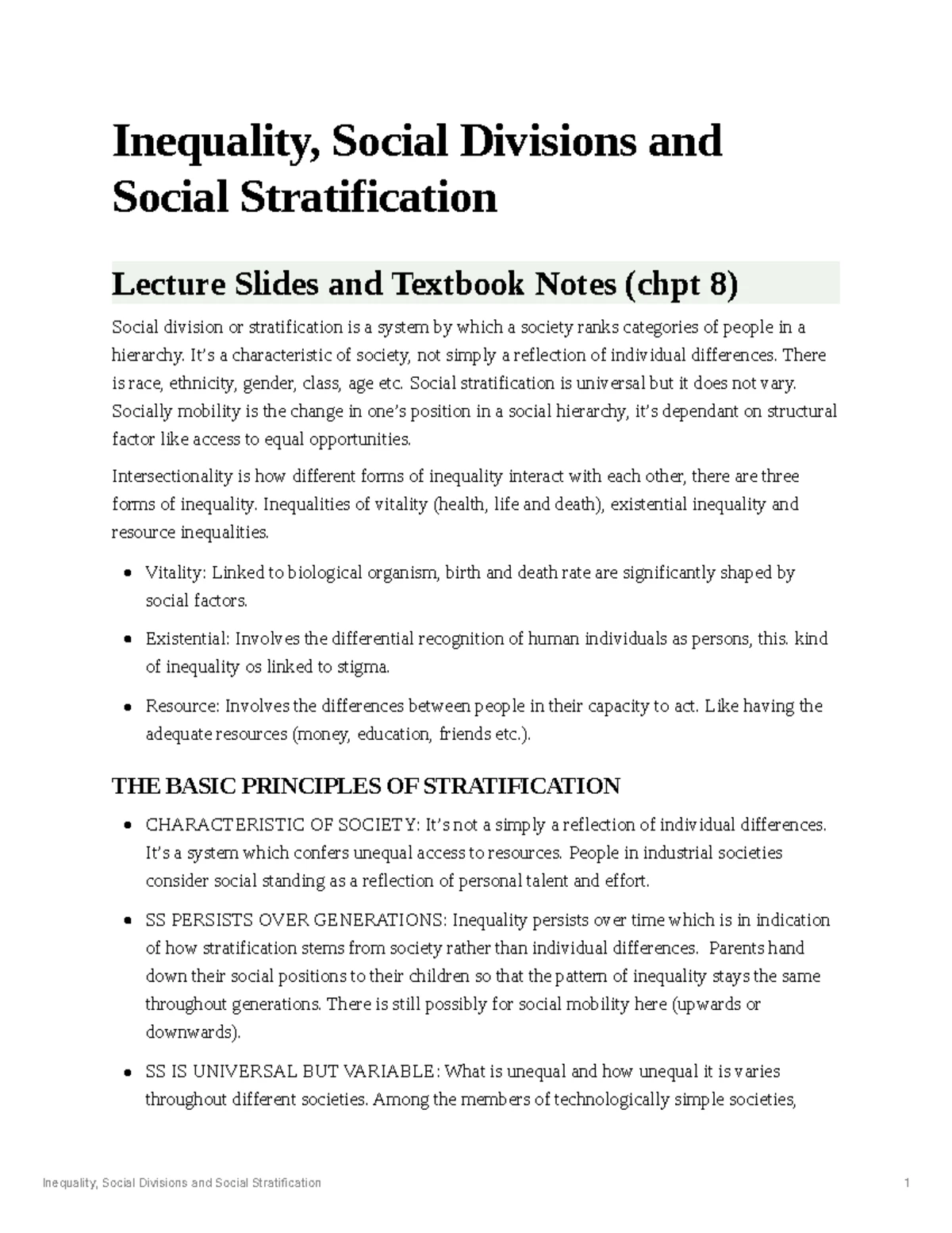 SOC 101: Lecture Notes on Inequality, Social Divisions & Stratification ...