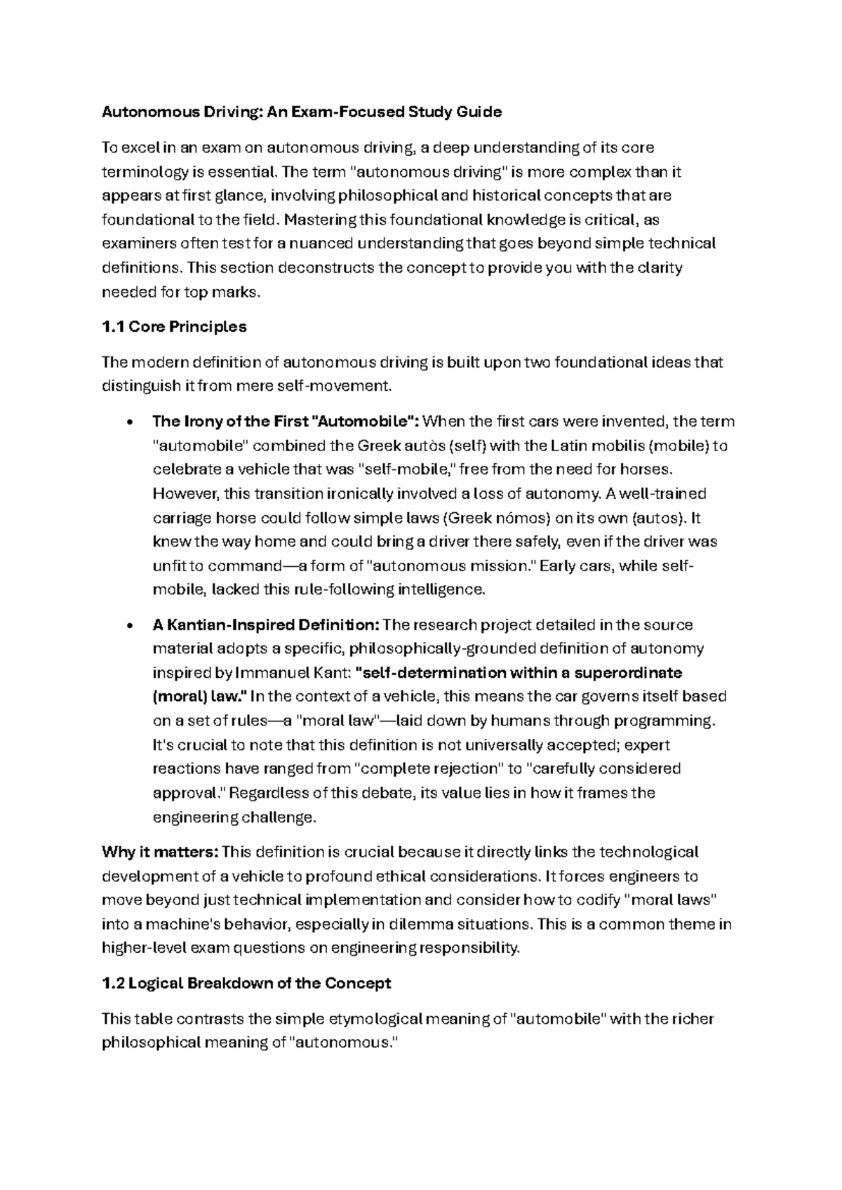 Autonomous Driving: Chapter 1 & 2 Study Guide for Exam Success ...