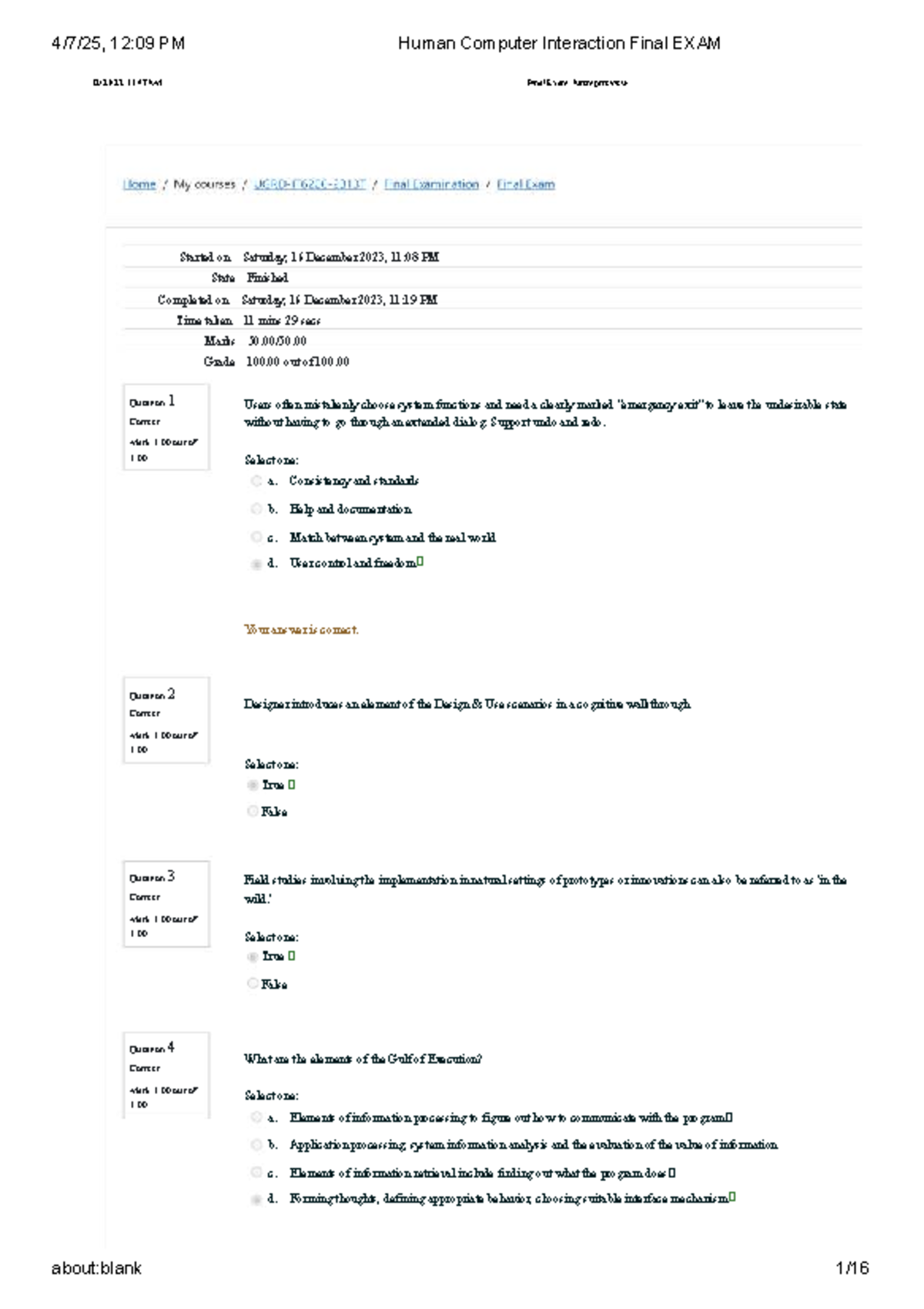 HCI 12:09 PM Final Exam Review - Practice Materials and Questions - Studocu