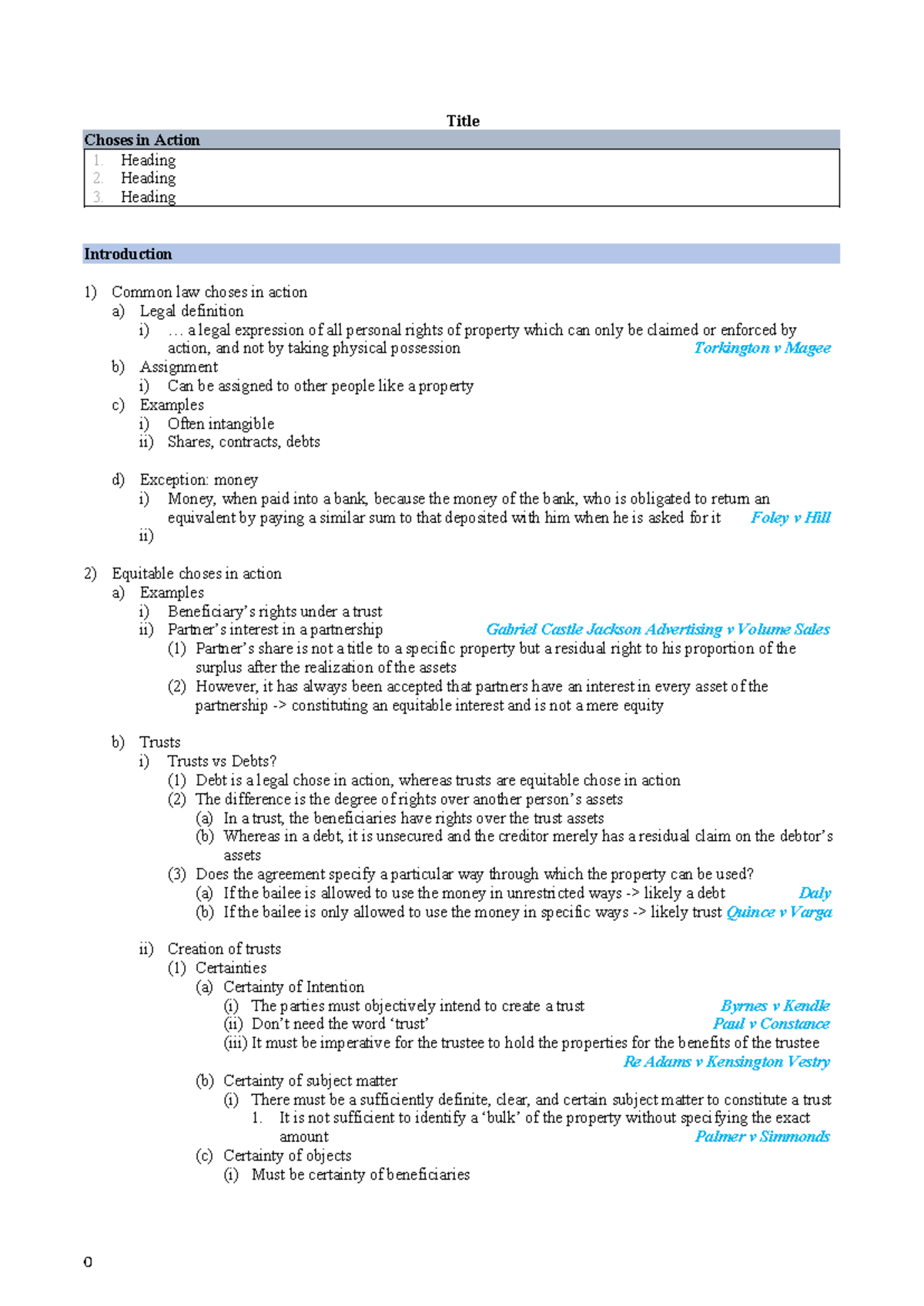 Choses in Action: Final Lecture Notes on Common Law and Equity - Studocu