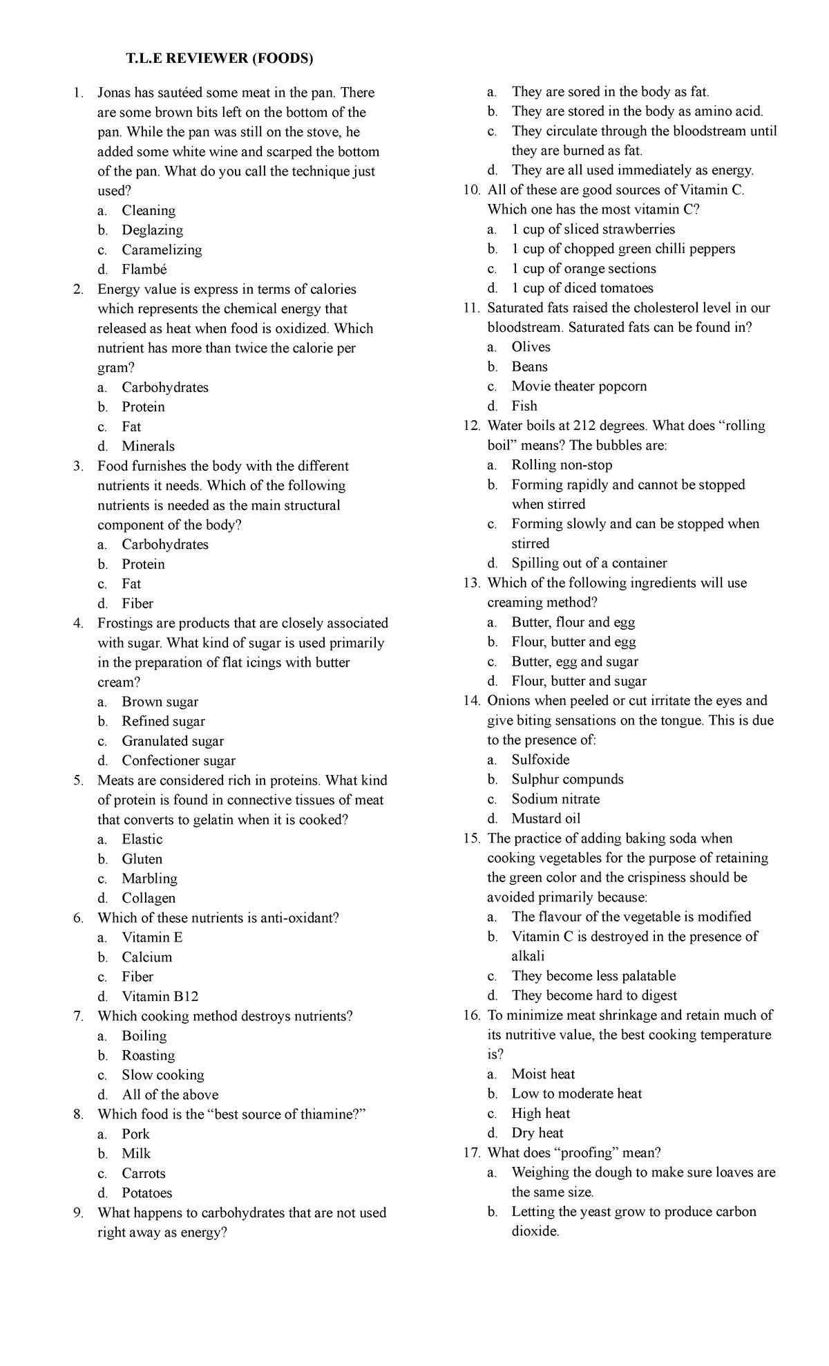 TLE Foods Reviewer: Essential Cooking Techniques and Nutritional Facts ...