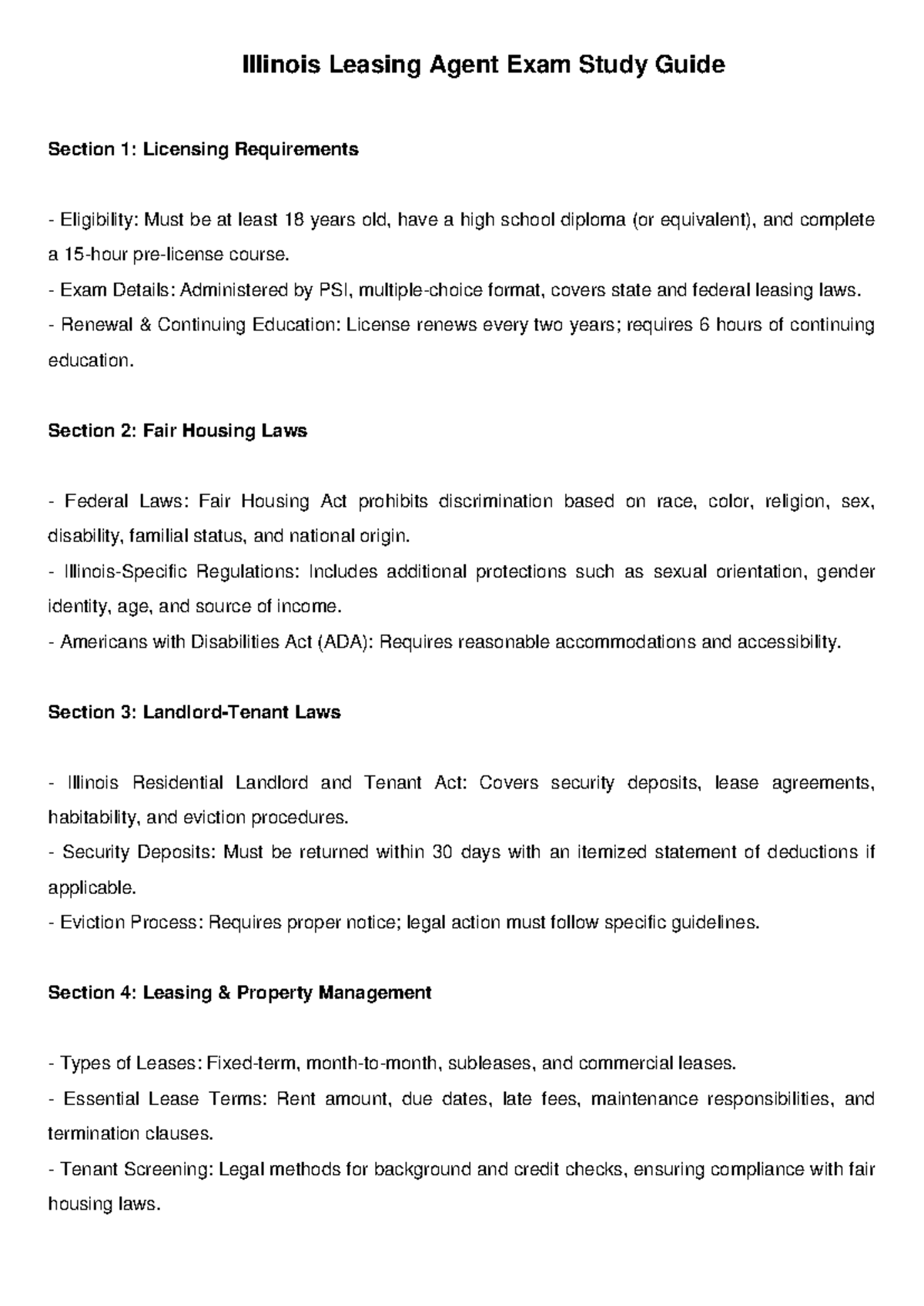 Illinois Leasing Agent Exam Study Guide: Laws, Ethics & Key Concepts ...