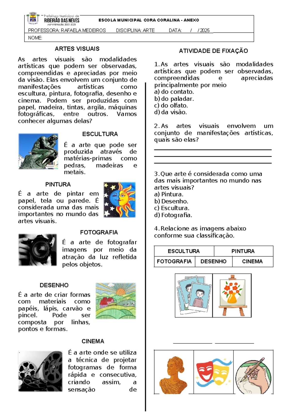 AULA DE Artes - Artes Visuais - 5º ANO: Conceitos e Atividades - Studocu