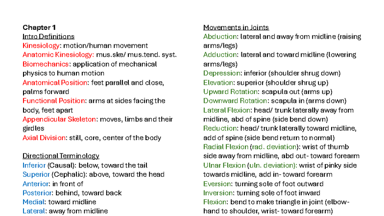 Kinesiology Exam 1 Study Guide: Key Concepts and Definitions - Studocu