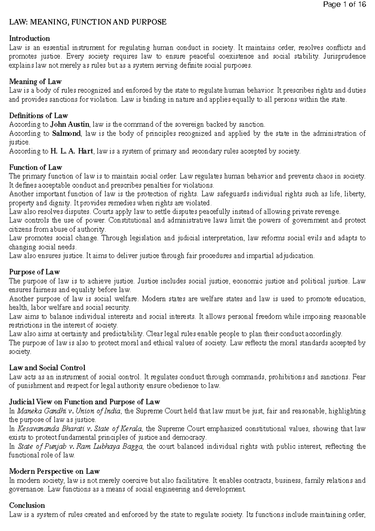 Jurisprudence: Meaning, Function, and Purpose - Unit 1 Summary - Studocu
