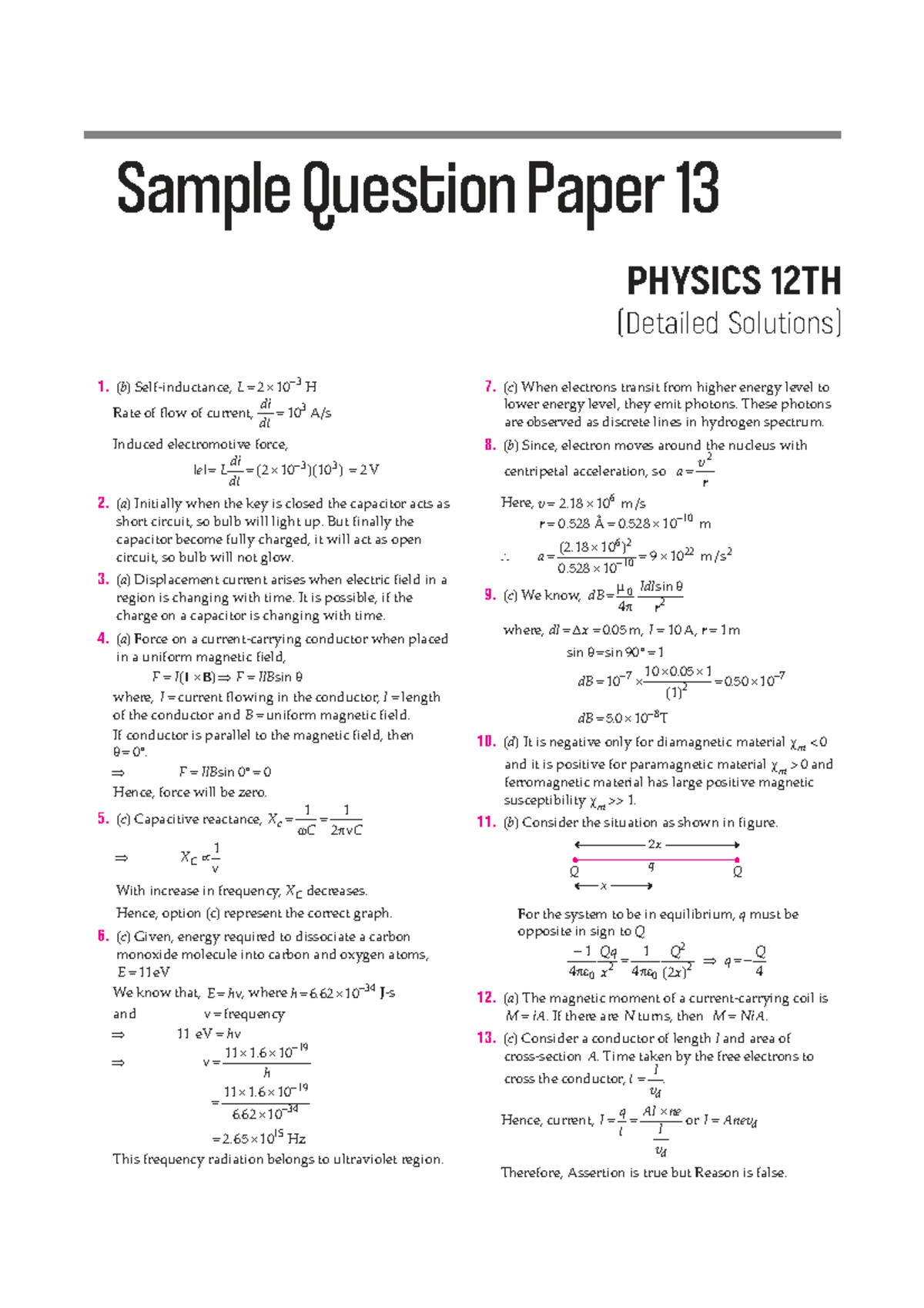CBSE Physics 12th Sample Question Paper 13 with Solutions - Studocu