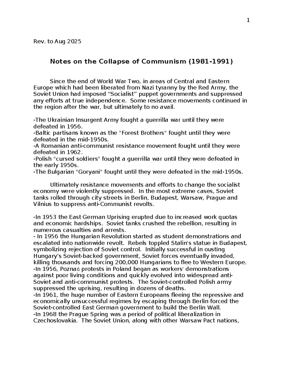 15- Notes on the Collapse of Communism (1981-1991) - Studocu