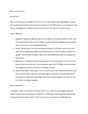 Computer Architecture - Study Notes & Assignments - Studocu