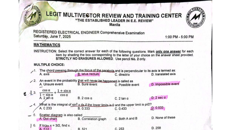 Comprehensive Mathematics Review for E.E. 2025 Exam Preparation - Studocu