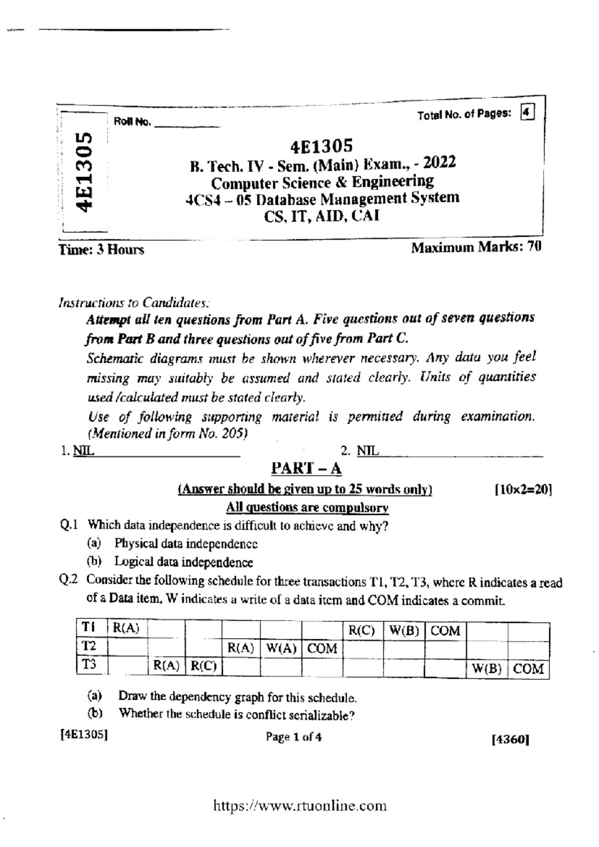 DBMS 4CS4 Main Exam 2022 - B. Tech IV Sem. Question Paper - Studocu