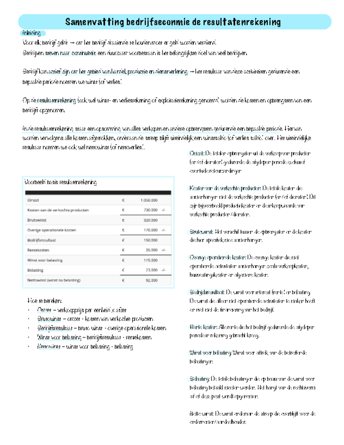 Samenvatting Bedrijfseconomie: Resultatenrekening en Balans (Eindversie ...