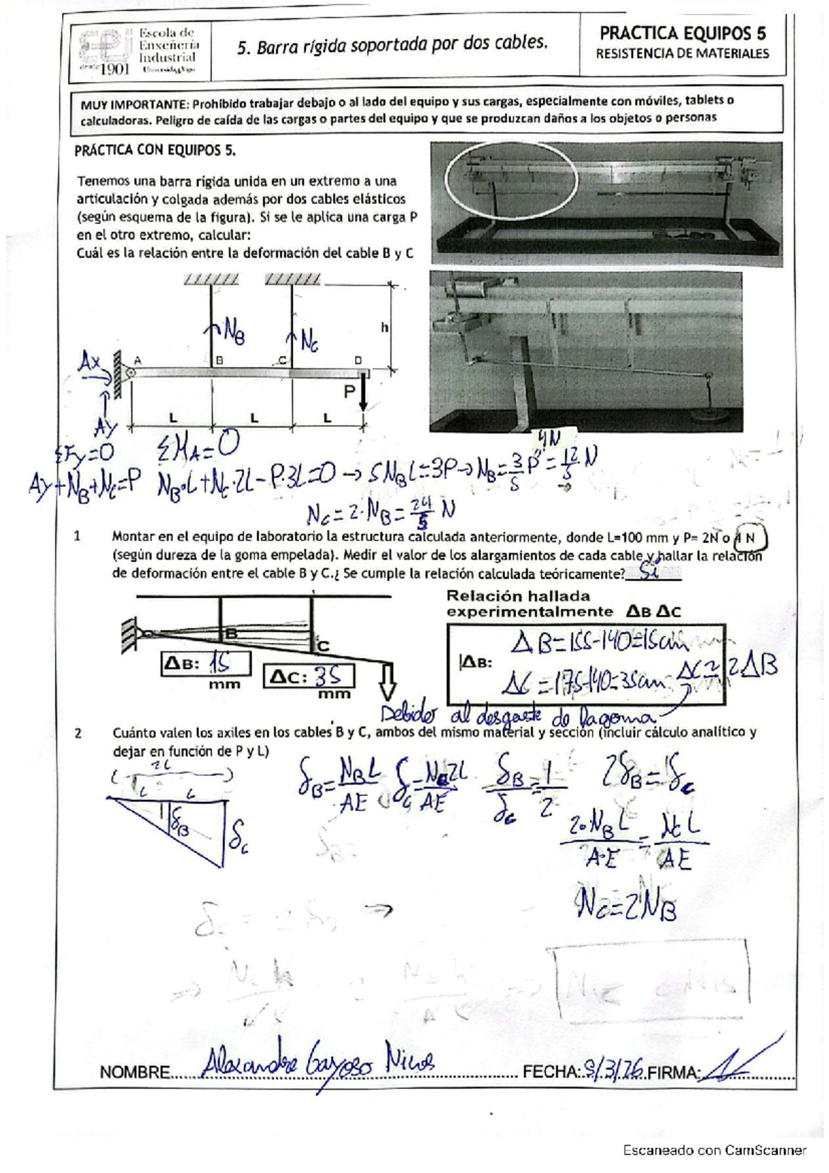 Práctica de Equipos 5: Barra Rígida y Cálculo de Deformaciones - Studocu