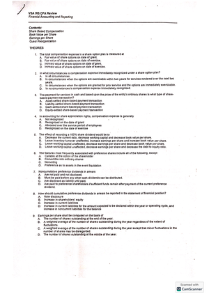 VSA IRS CPA Review: Advanced Financial Accounting & Reporting (A) - Studocu