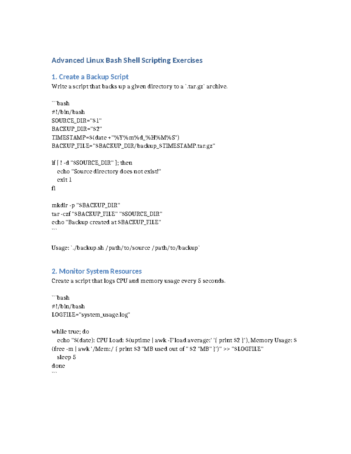 Advanced Linux Bash Scripting Exercises: Backup & Resource Monitoring ...