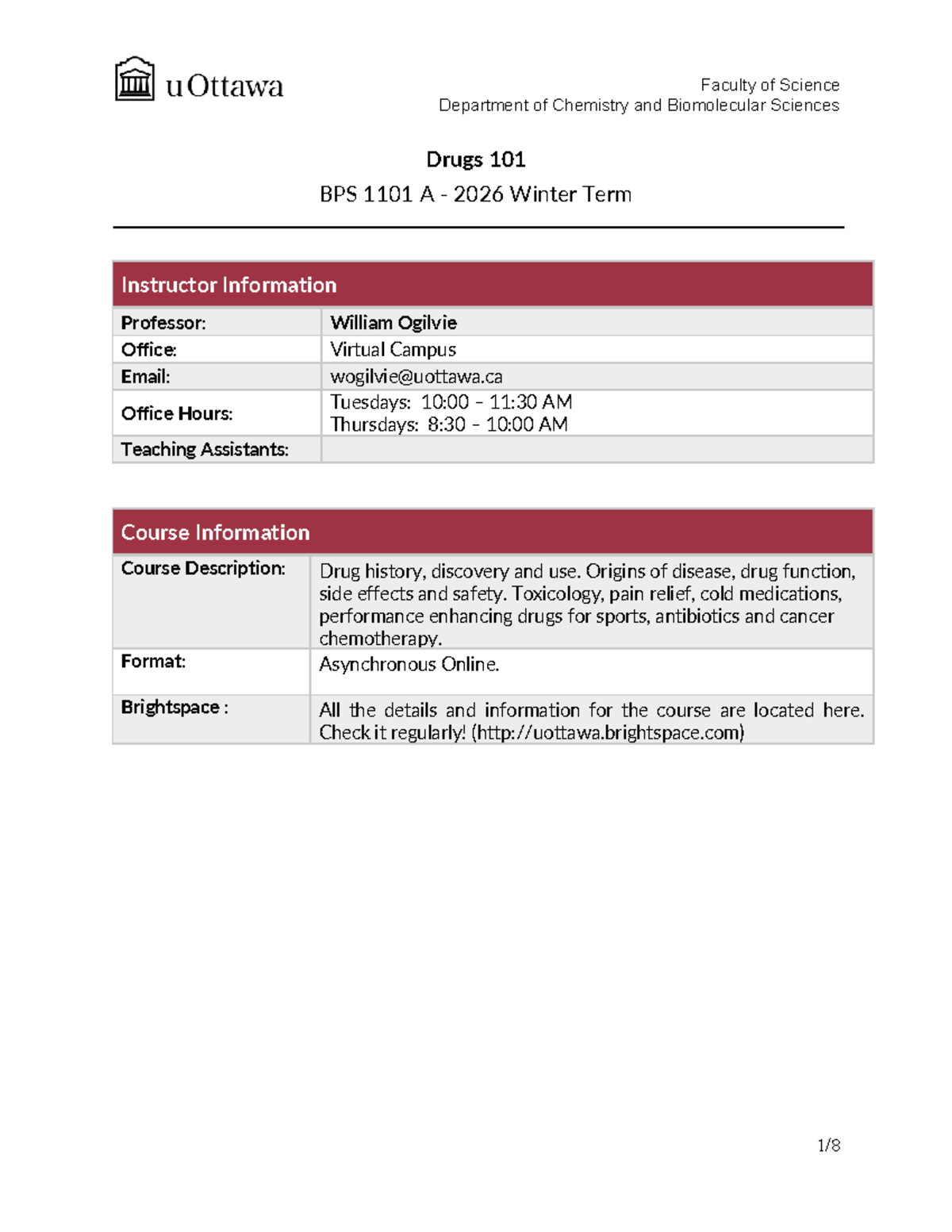 BPS 1101 A 2026 - Drugs 101 Course Syllabus and Instructor Info - Studocu