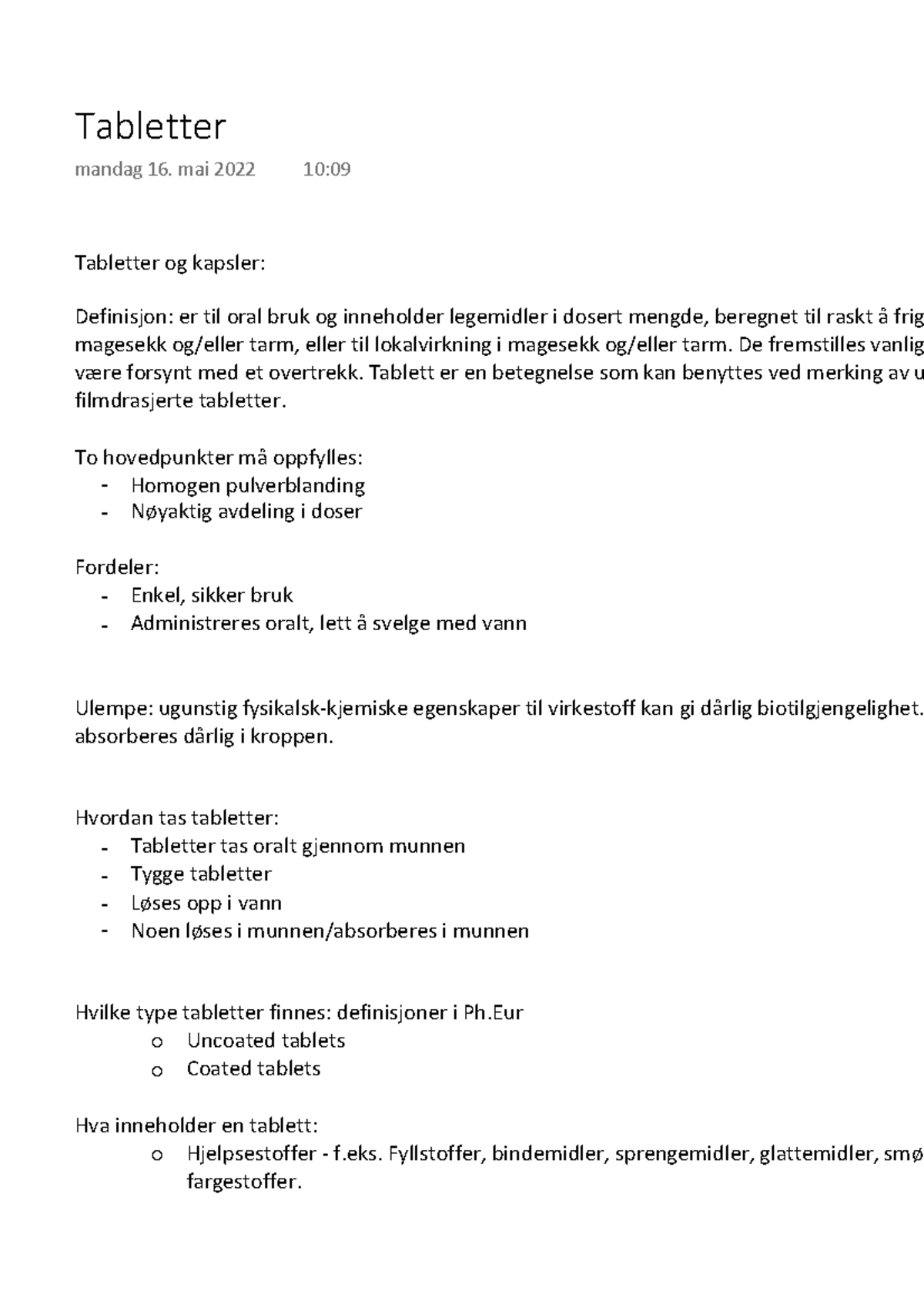 Tabletters Forelesningsnotater: Arbeidskrav og Eksemsoppgaver - Studocu