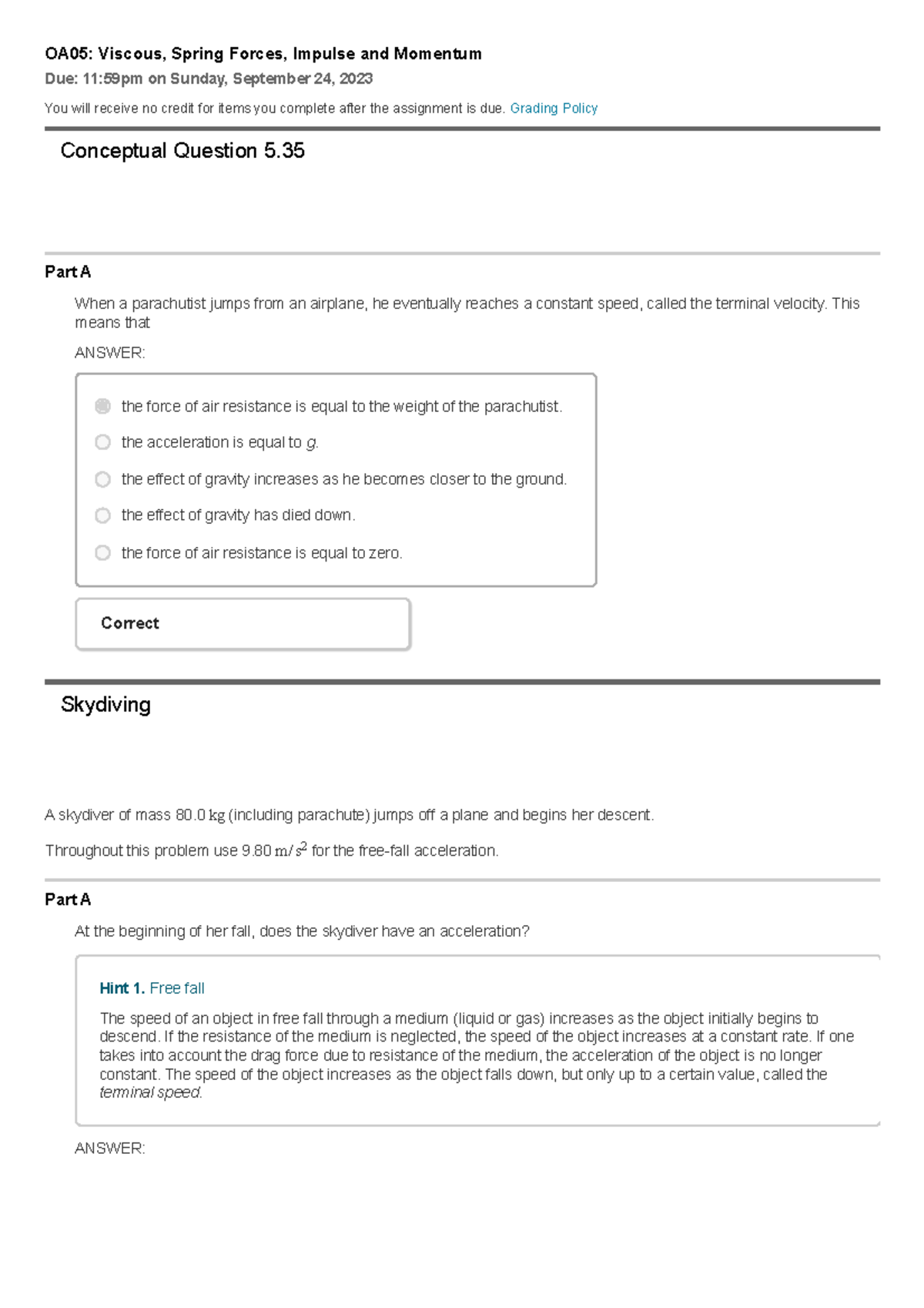 OA05 Viscous and Spring Forces: Impulse & Momentum Assignment Insights ...