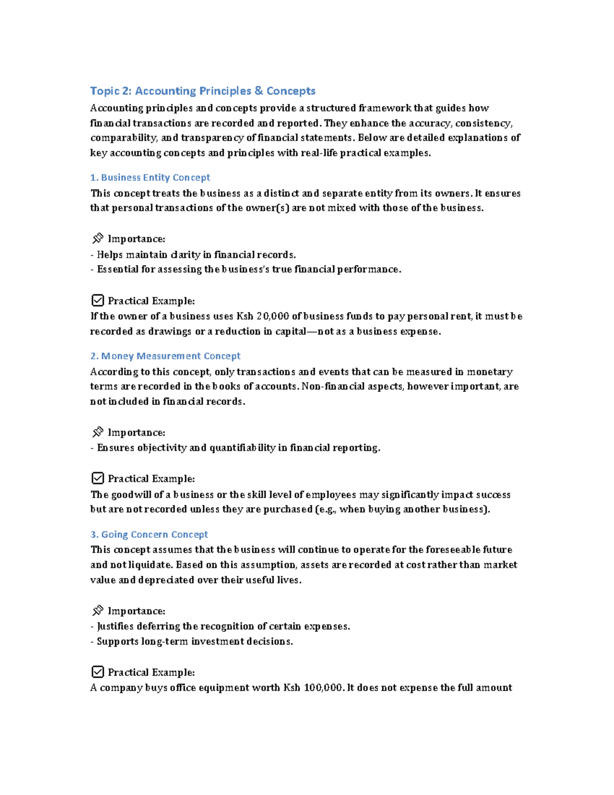 Topic 2: Accounting Principles & Concepts Overview for ACC101 - Studocu