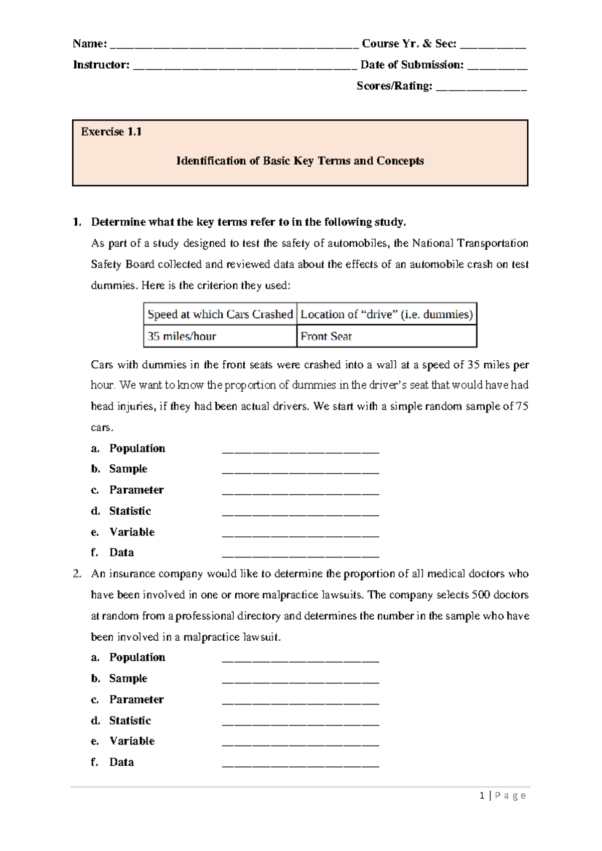 Activity 1 - Key Terms & Concepts in Data Analysis Worksheets - Studocu