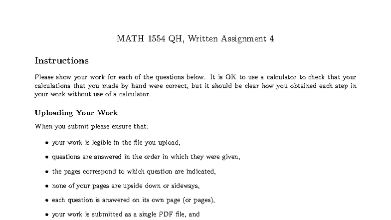 MATH 1554 QH, Written Assignment 4 Guidelines and Submission Tips - Studocu