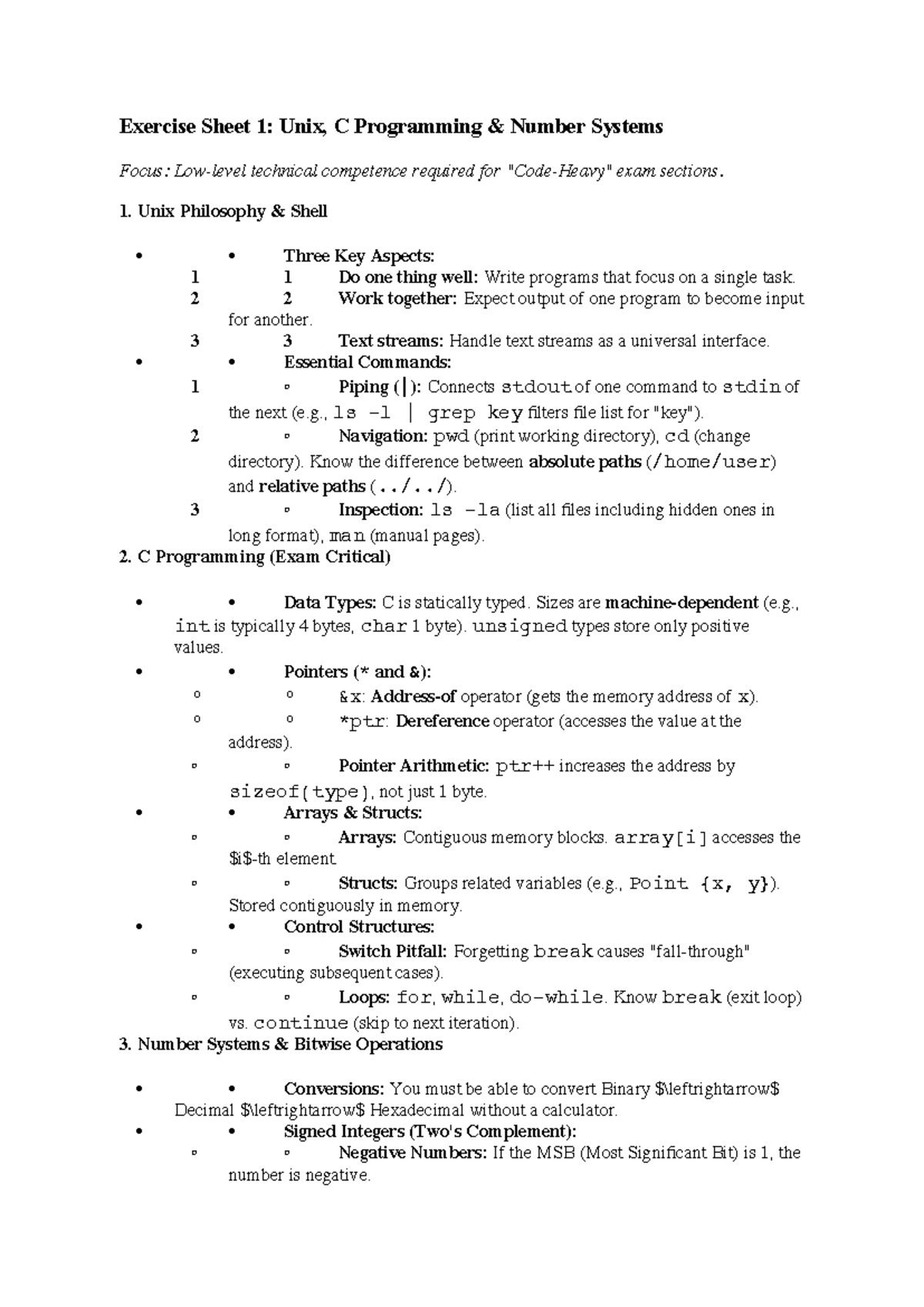 Exercise Sheet 1: Unix & C Programming Essentials for Exam - Studocu