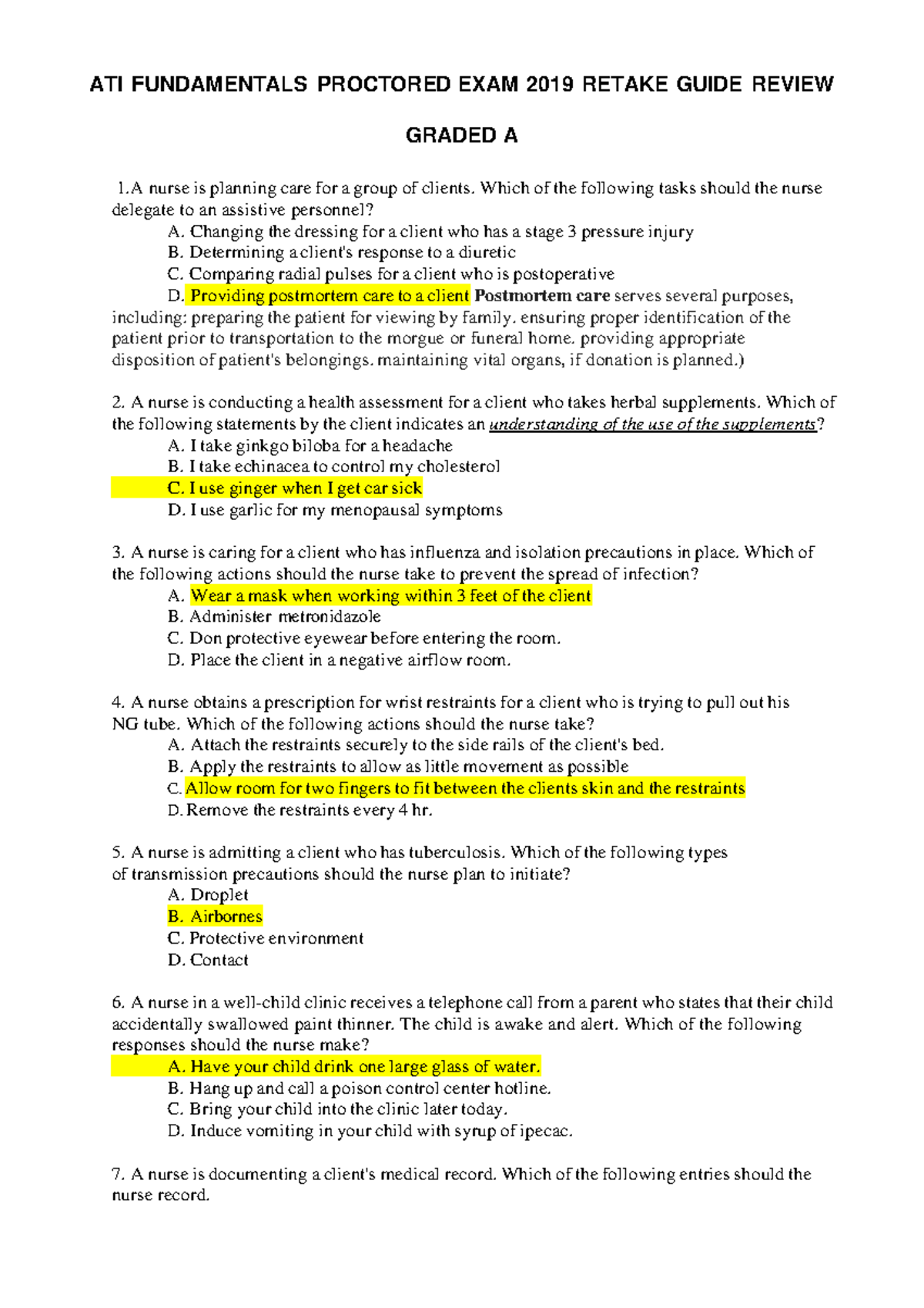 ATI Fundamentals Proctored Exam 2019 Retake Study Guide Review - Studocu