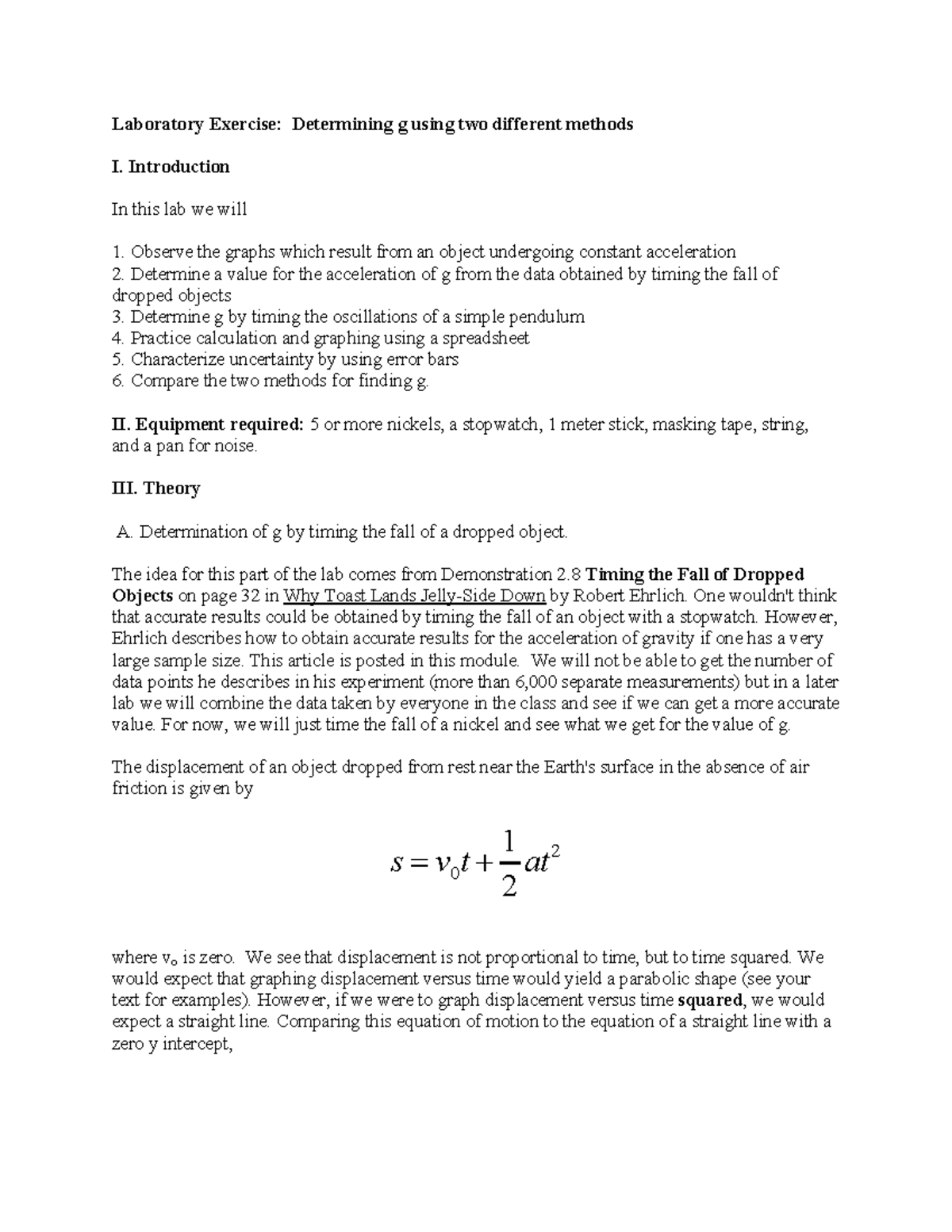 Lab 2: Determining g Using Two Methods - Gravity Experiments - Studocu