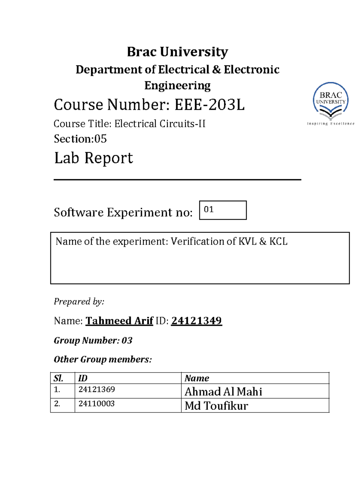 Lab Report: Verification of KVL & KCL in AC Circuits (EE203) - Studocu