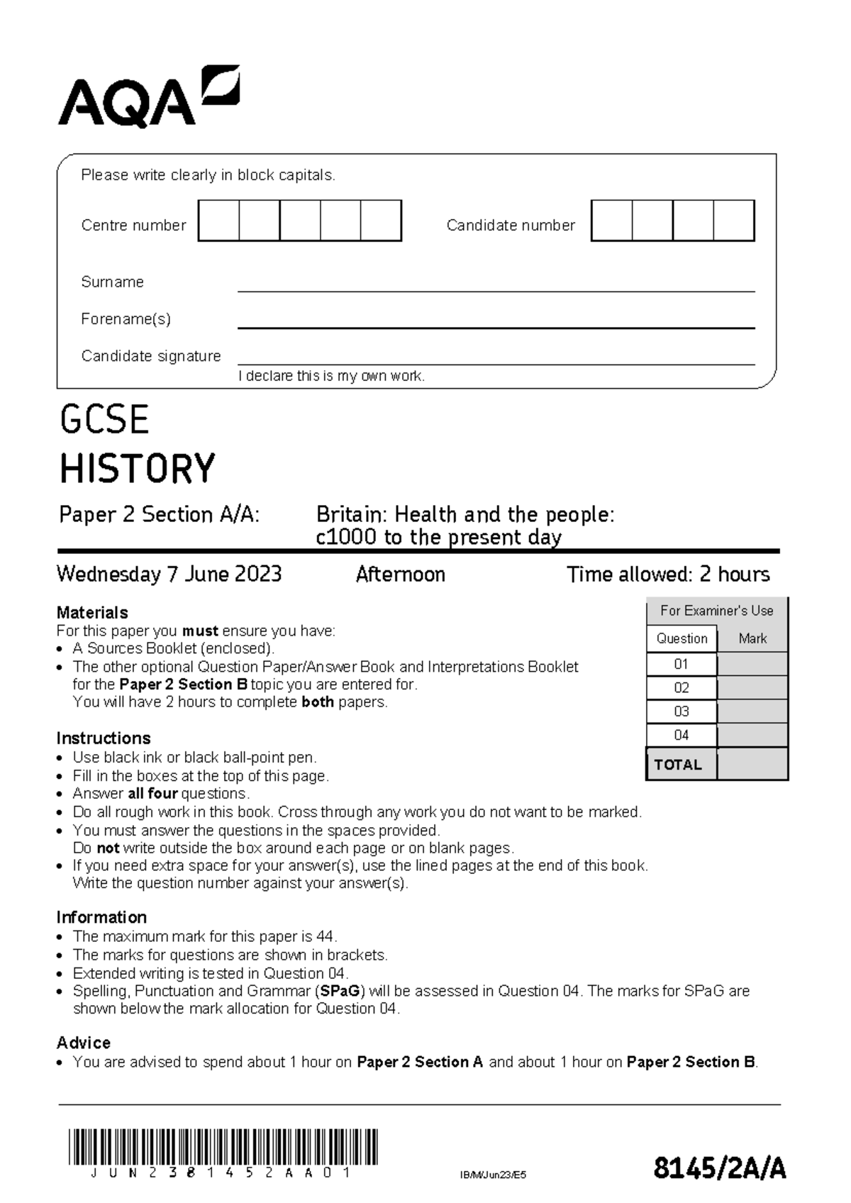 Final Exam Review Notes for Course CODE 101 - jun2381452aa01 IB/M/Jun23 ...