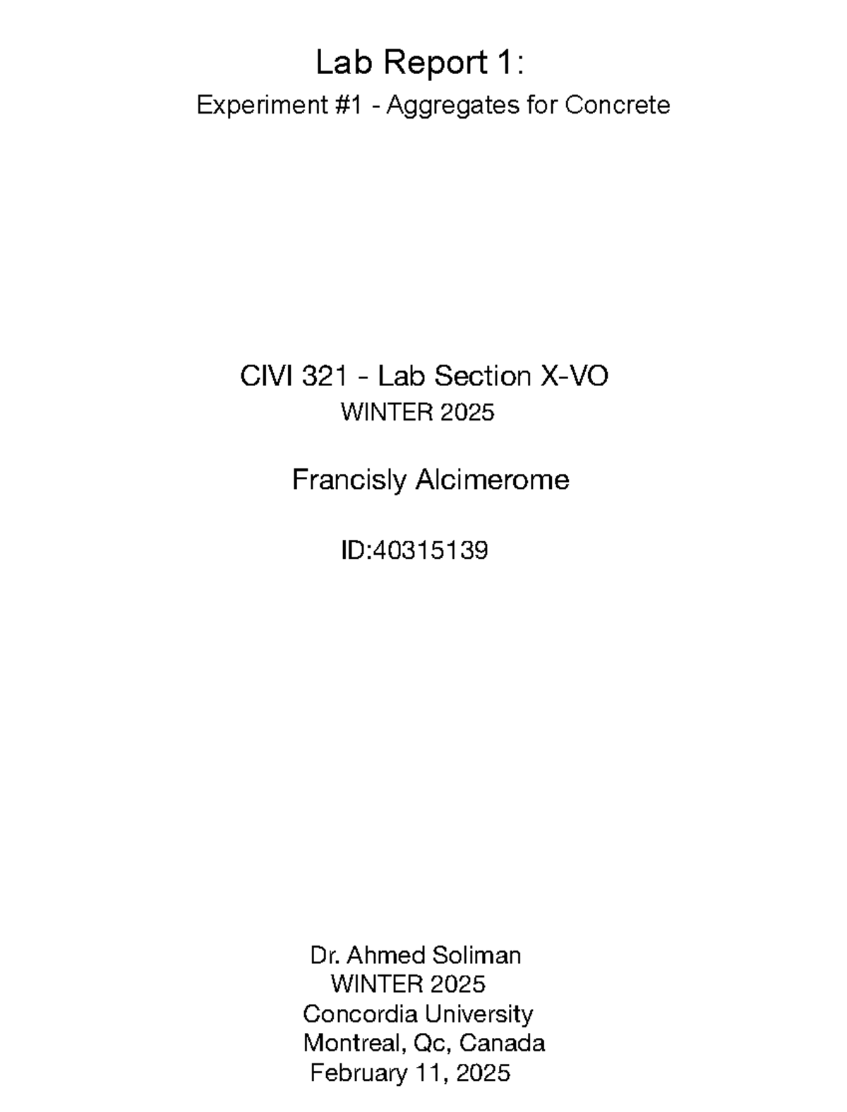 CIVI 321 Lab Report 1: Evaluating Concrete Aggregate Properties - Studocu