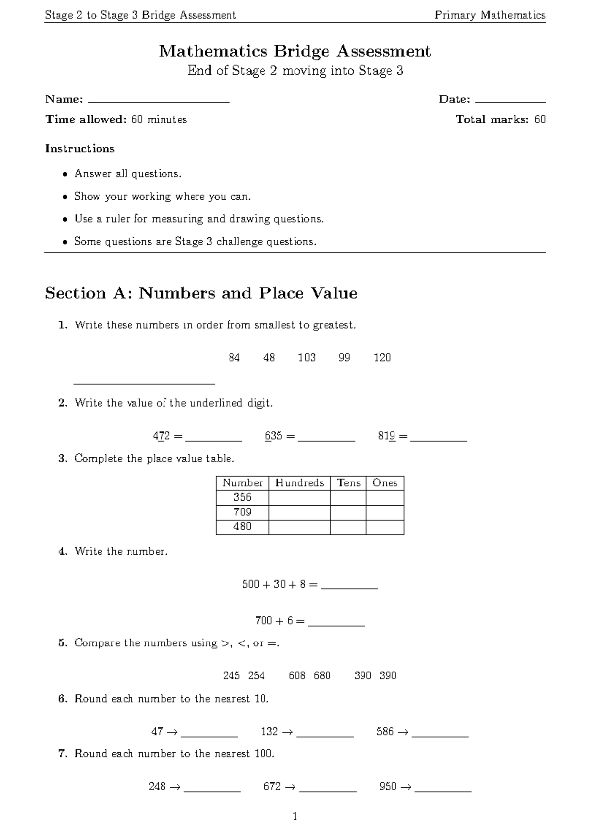 Stage 2 to Stage 3 Bridge Assessment: Primary Mathematics Guide - Studocu