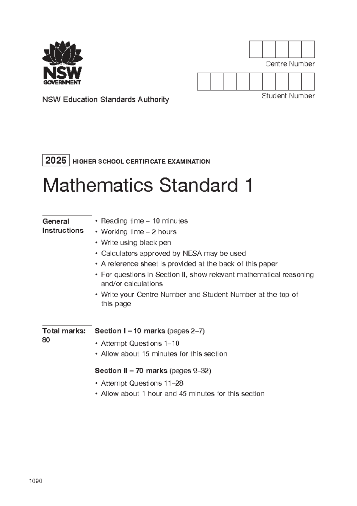 2025 HSC Mathematics Standard 1 Exam Paper - Studocu