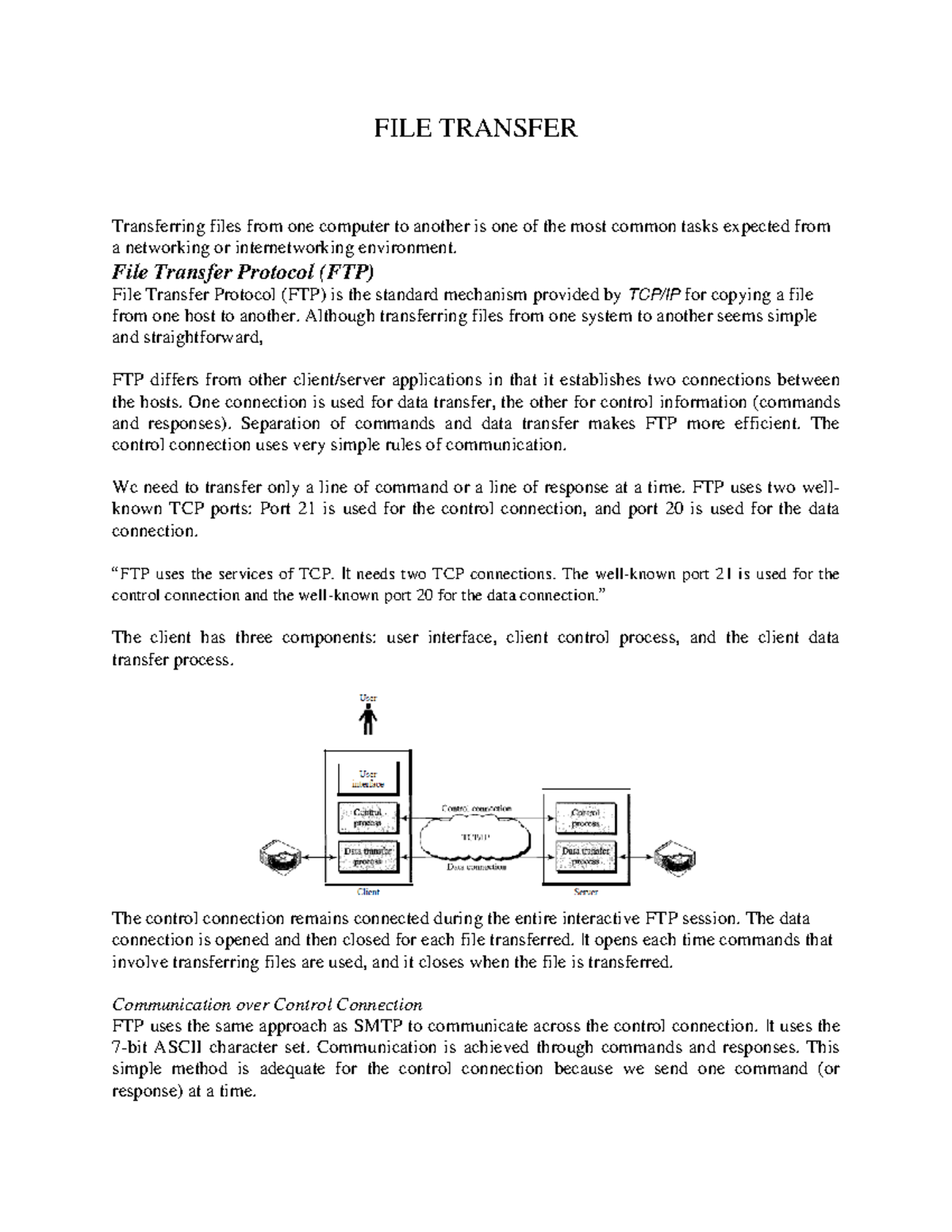FTP - File Transfer Protocol Overview in Computer Networks - Studocu