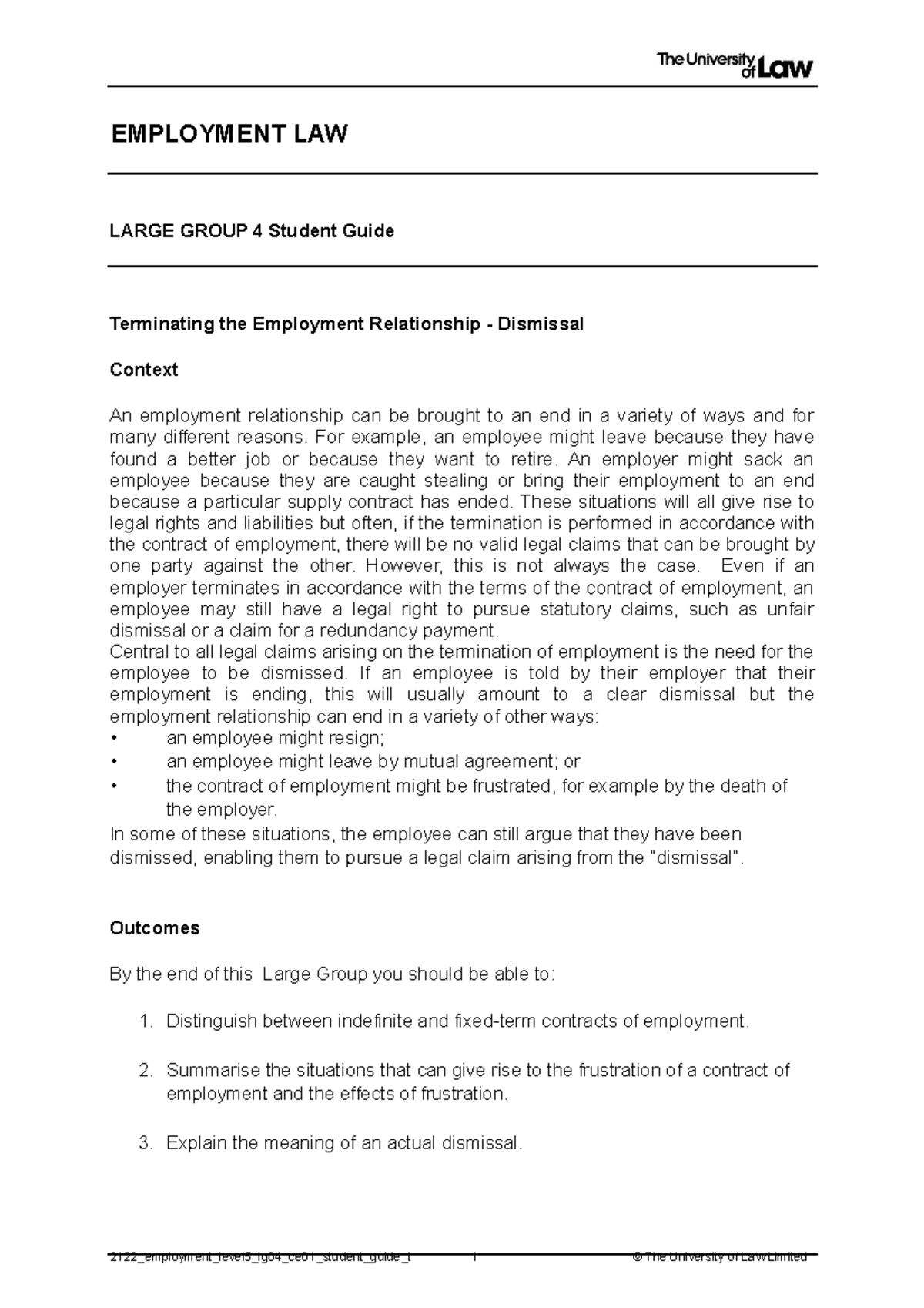 Terminating the Employment Relationship - Dismissal - EMPLOYMENT LAW ...