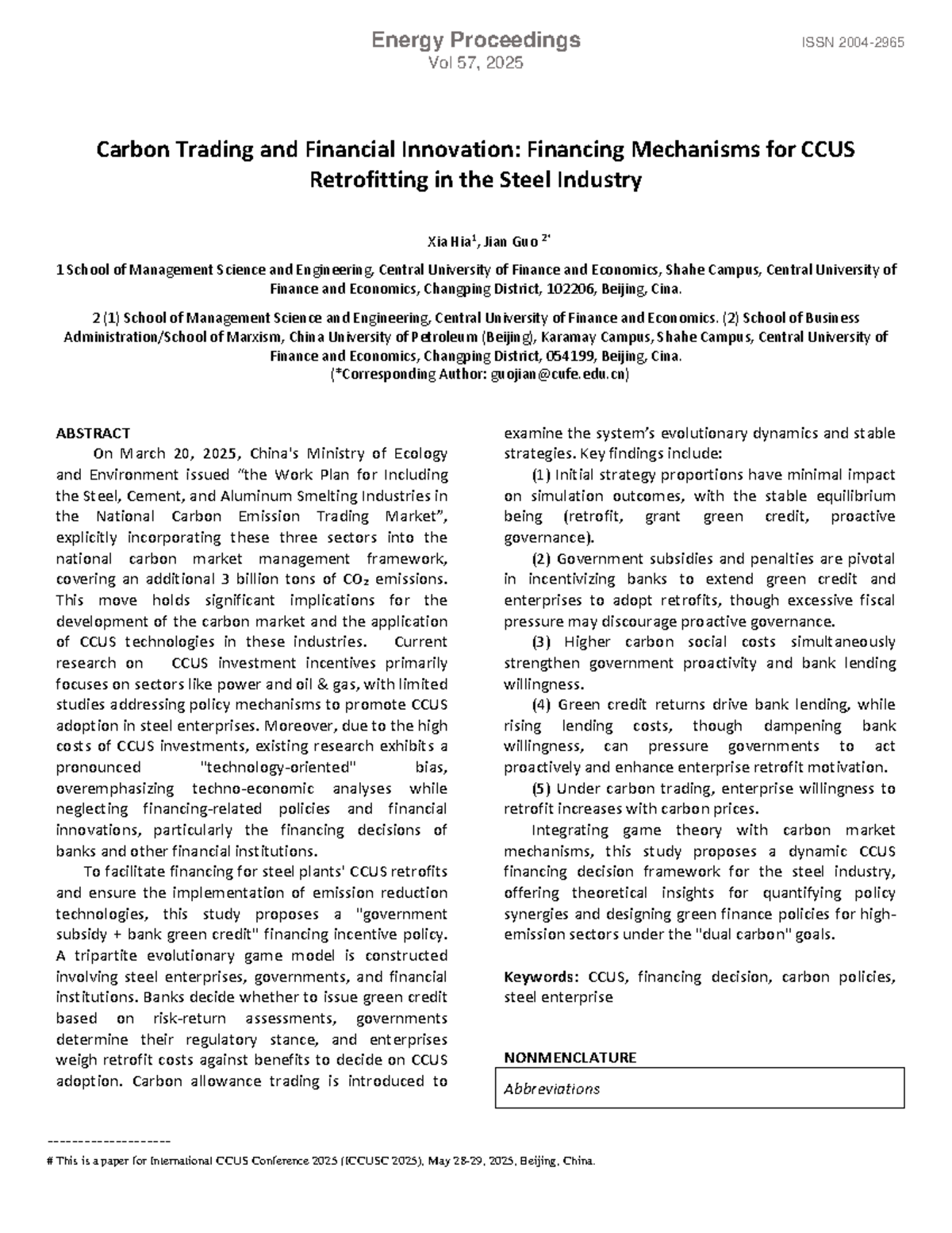 Carbon Trading & CCUS Financing in Steel Industry: Insights for ICCUSC ...