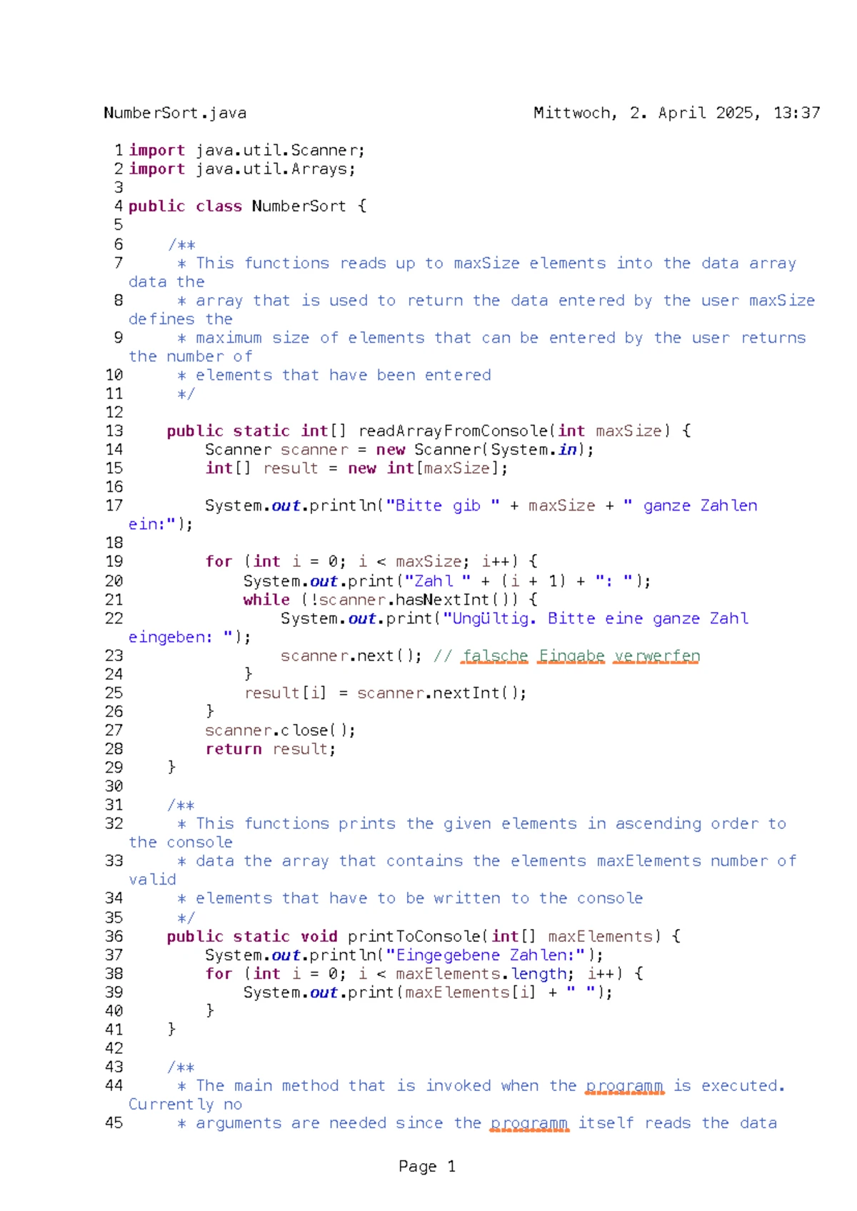 Bubblesort Algorithm Implementation - Aufgabe b) und c) - Studocu