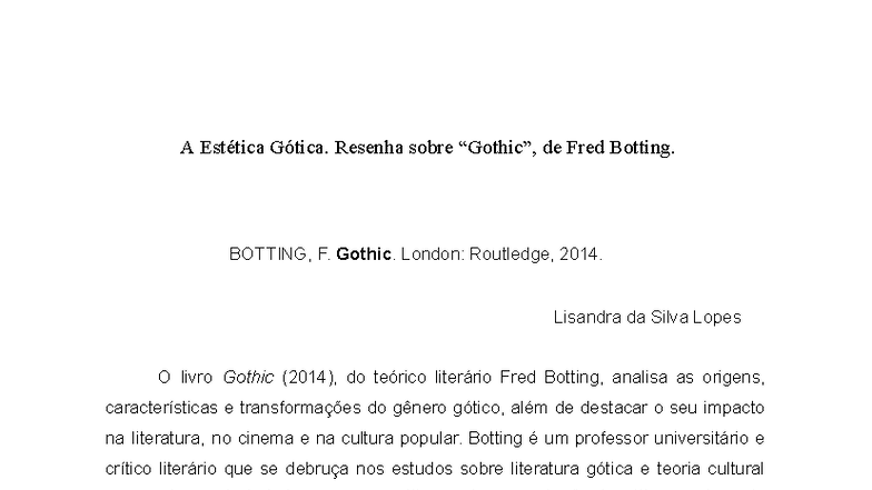 A Estética Gótica: Análise Crítica de Fred Botting (BOTTING, 2014 ...