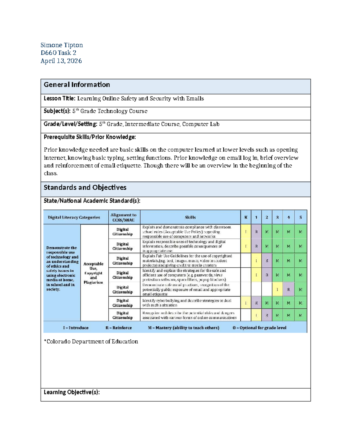 D660 Task 2 - Learning Online Safety & Email Etiquette Lesson - Studocu