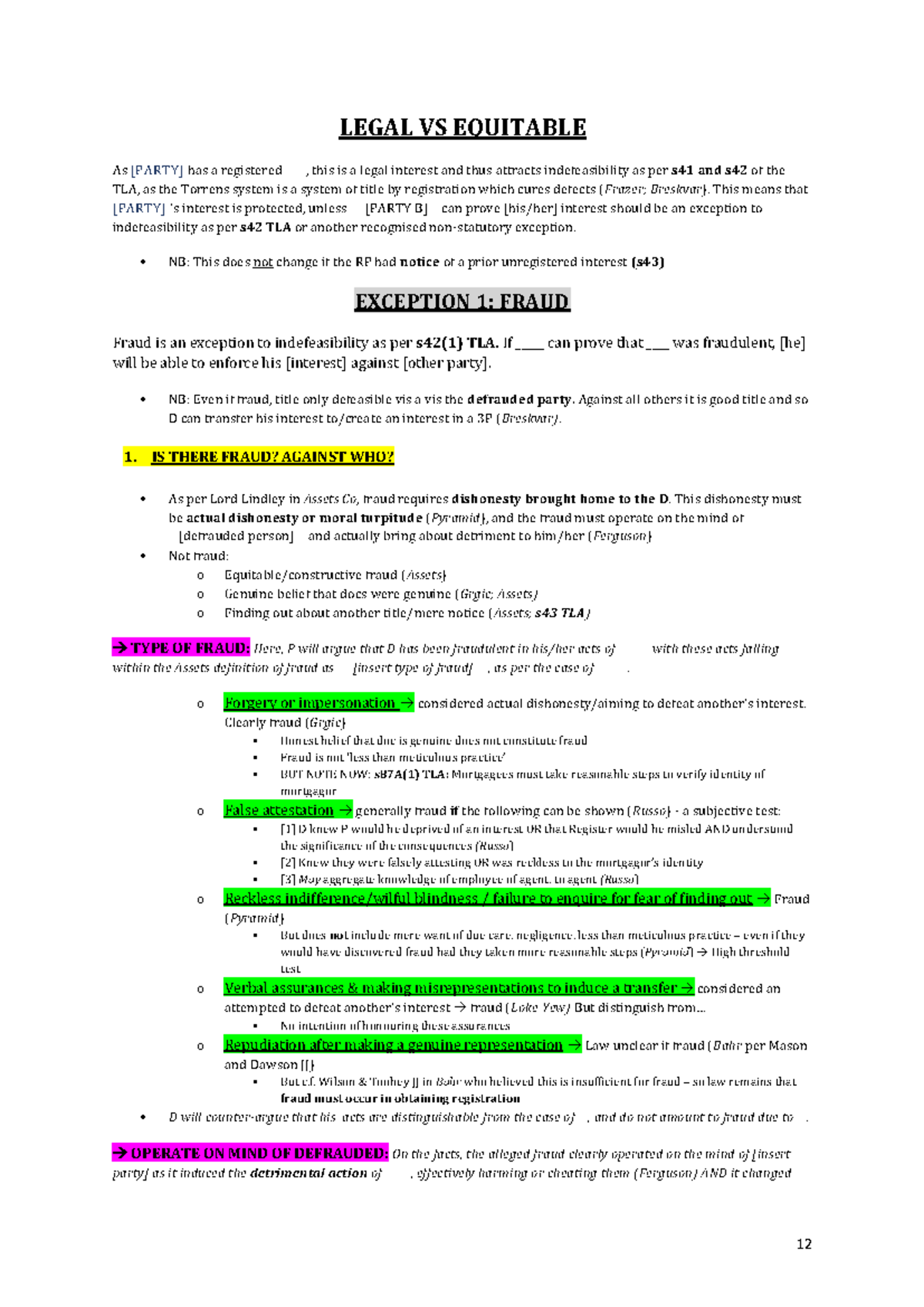 22100-sample - law - LEGAL VS EQUITABLE As [PARTY] has a registered ...