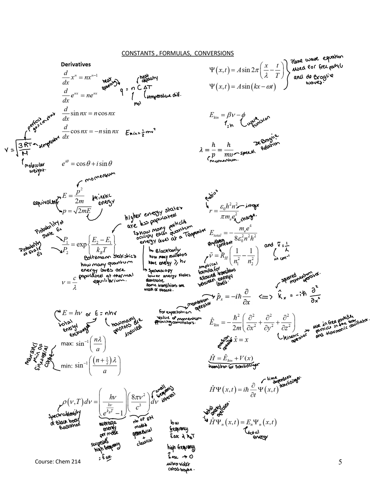 Chem 214 Final Exam Formula Sheet 2026 (Annotated) - Studocu