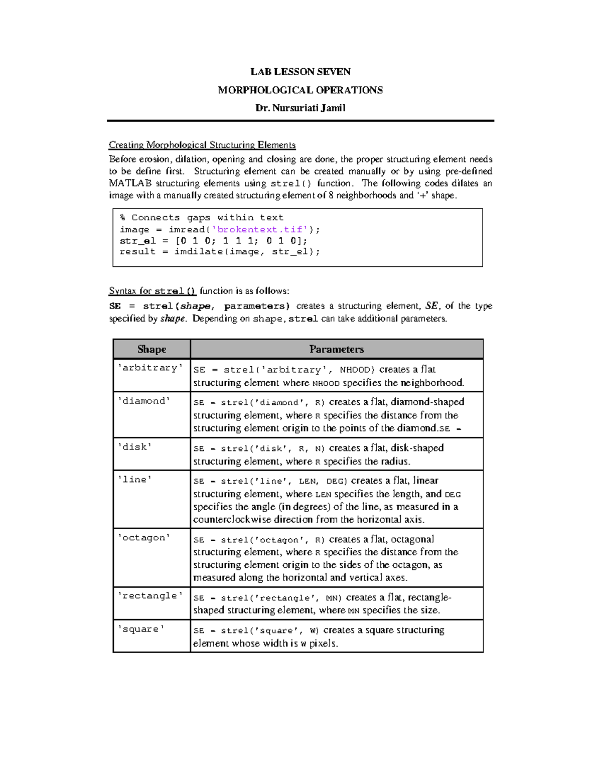 LAB 7: Morphological Operations and Structuring Elements - Studocu