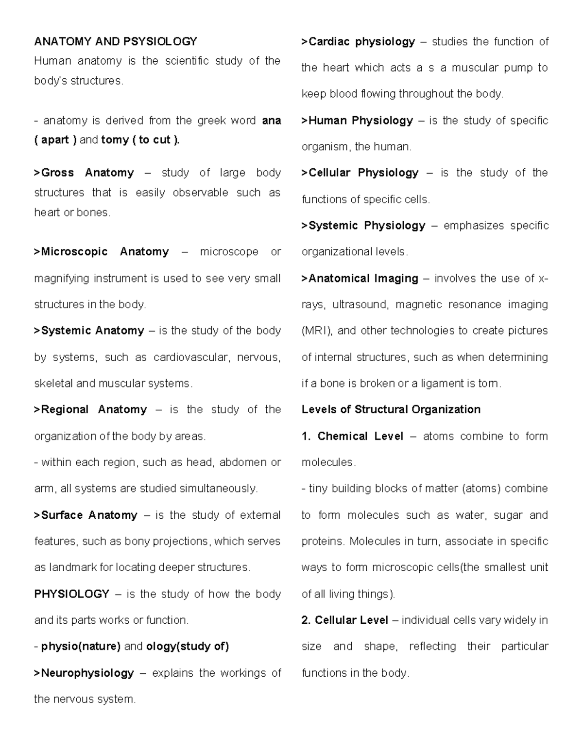 Anatomy and Physiology (BIO101) Comprehensive Study Notes - Studocu