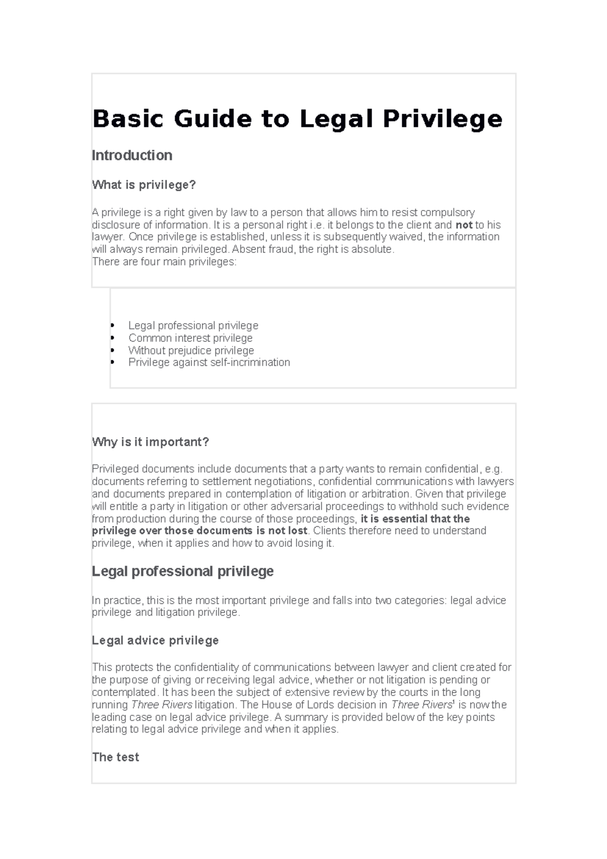 Legal Privilege Essentials: A Comprehensive Guide - Studocu