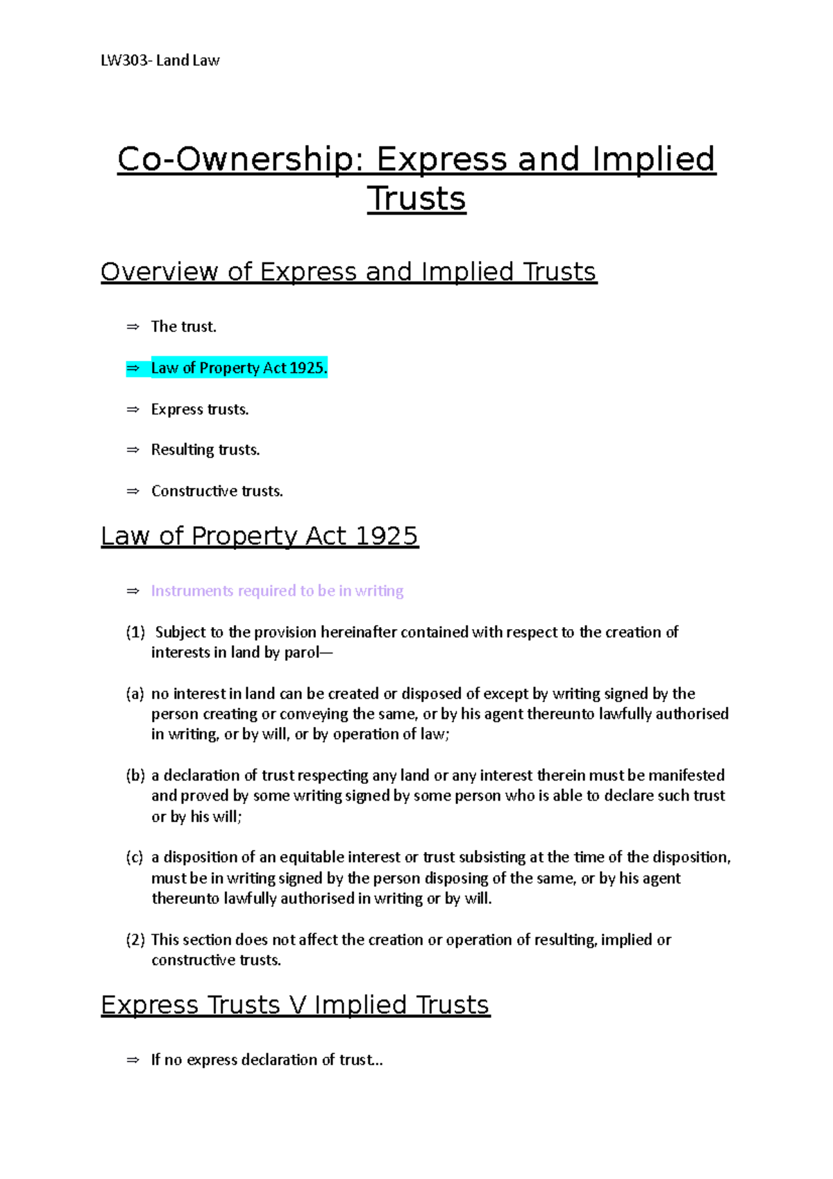 Co-Ownership and Trusts: An Analysis of Express and Implied Trusts ...